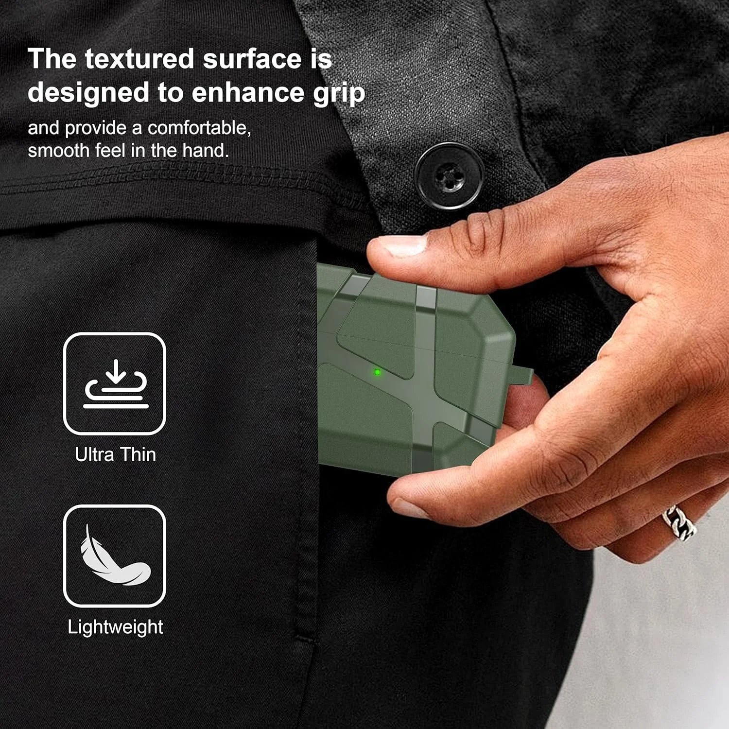 DL3 Mobilak AirPods Pro 1/2 Case, Shockproof Silicone Protective Case for Apple AirPod Pro 2nd/1st Generation, Hard Shell Design, Anti-Scratch, Front LED Light with Carabiner - Green