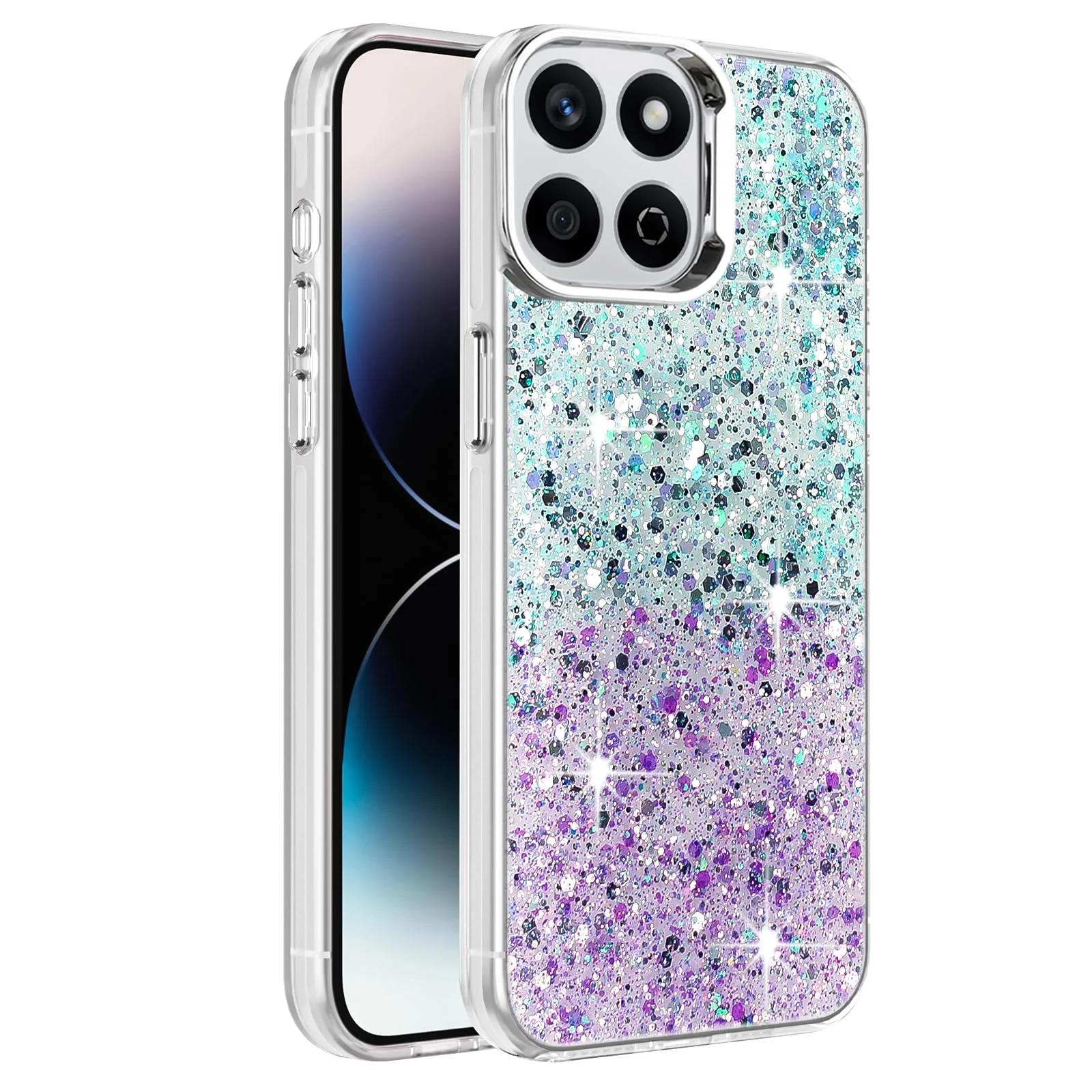 DL3 Mobilak Glitter Protective Case for Honor X7d, Supports wireless charging, Camera protection, Shock-absorbing protection - Green Purple