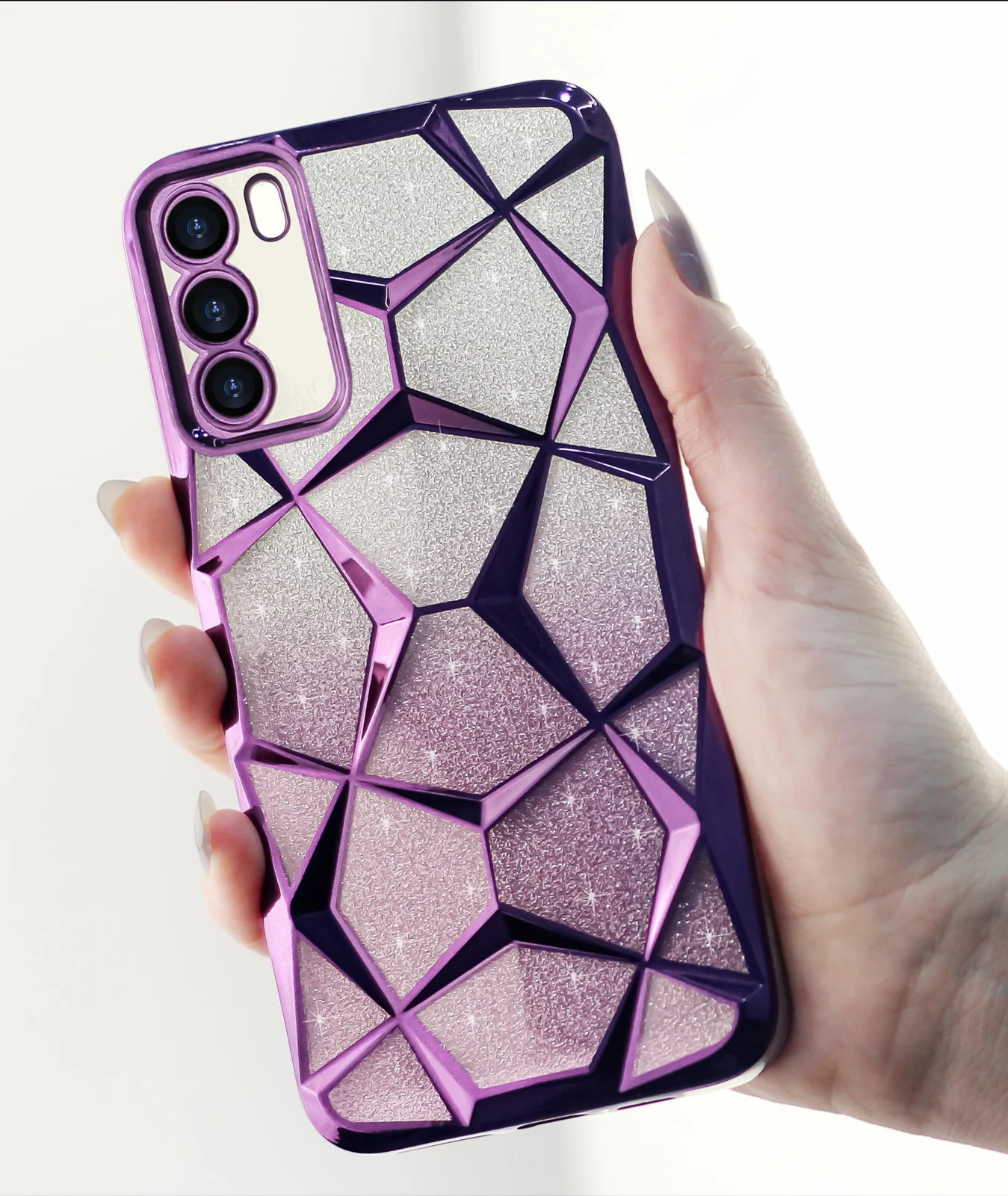 DL3 Mobilak Compatible with OPPO Reno 6 4G (Not Reno6 5G) Case Plating Bling Gradient Glitter Clear Cover Soft TPU Silicone Cute Camera Protection Shockproof Back for Women Girls Case - Purple