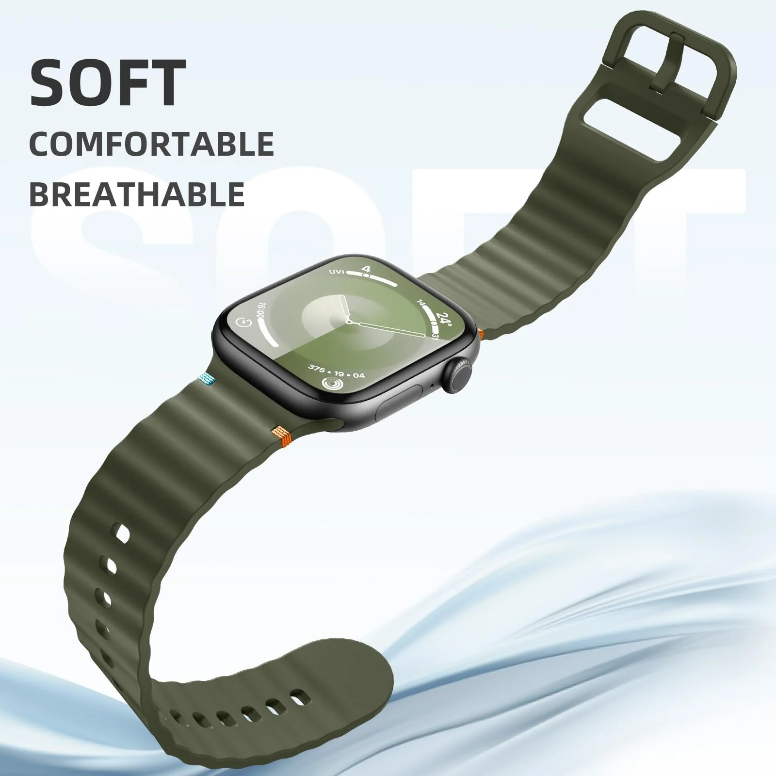 DL3 Mobilak Silicone Wave Stitching Wristband for Huawei Watch Fit 3/Watch Fit 4 Pro/Fit 4 Strap, Watchbands Breathable Sport Bands Armband Quick Release Strap Adjustable Bracelet - Army Green
