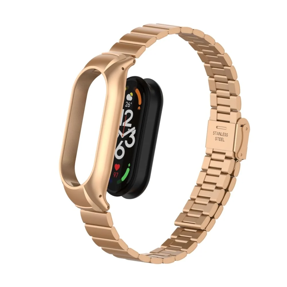 DL3 Mobilak Mi Band 6 Mi Band 5 Strap for Xiaomi Mi Band 5 6, Stainless Steel Watch Band Metal Replacement Bracelet Wristband for M5 M6 - Rose Gold