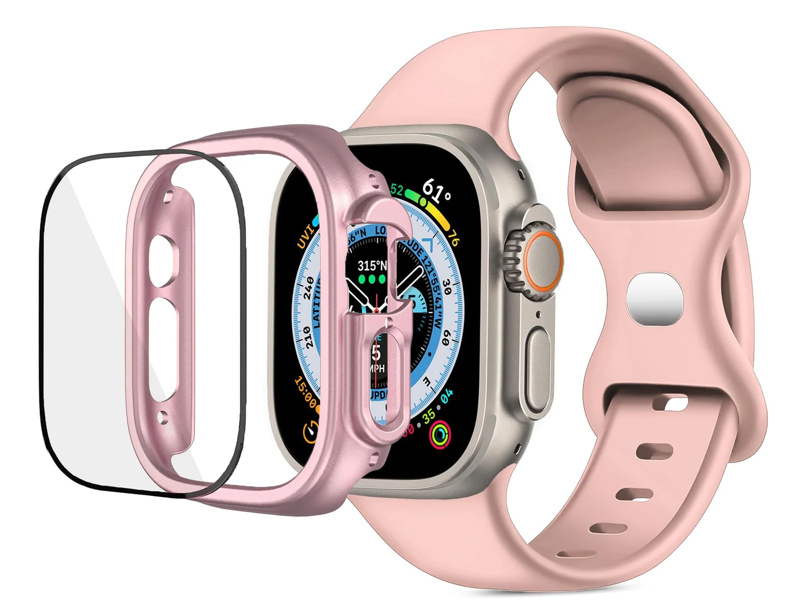 DL3 Mobilak Band with Case For Apple Watch Ultra/Ultra 2 49mm, Adjustable Silicone Sport Wristband Replacement, Strap With Cover Built-in Glass Screen Protector for iWatch Ultra 49 mm - Pink