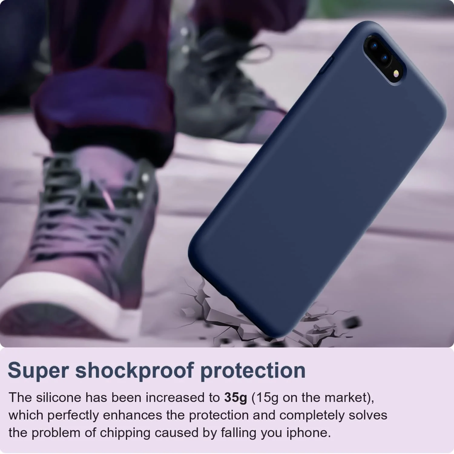 DL3 Mobilak Compatible with iPhone 7 Plus/iPhone 8 Plus Case, Liquid Silicone Case, Full Body Protective Cover, Shockproof, Slim Phone Case, Anti-Scratch Soft Microfiber Lining - Storm Blue