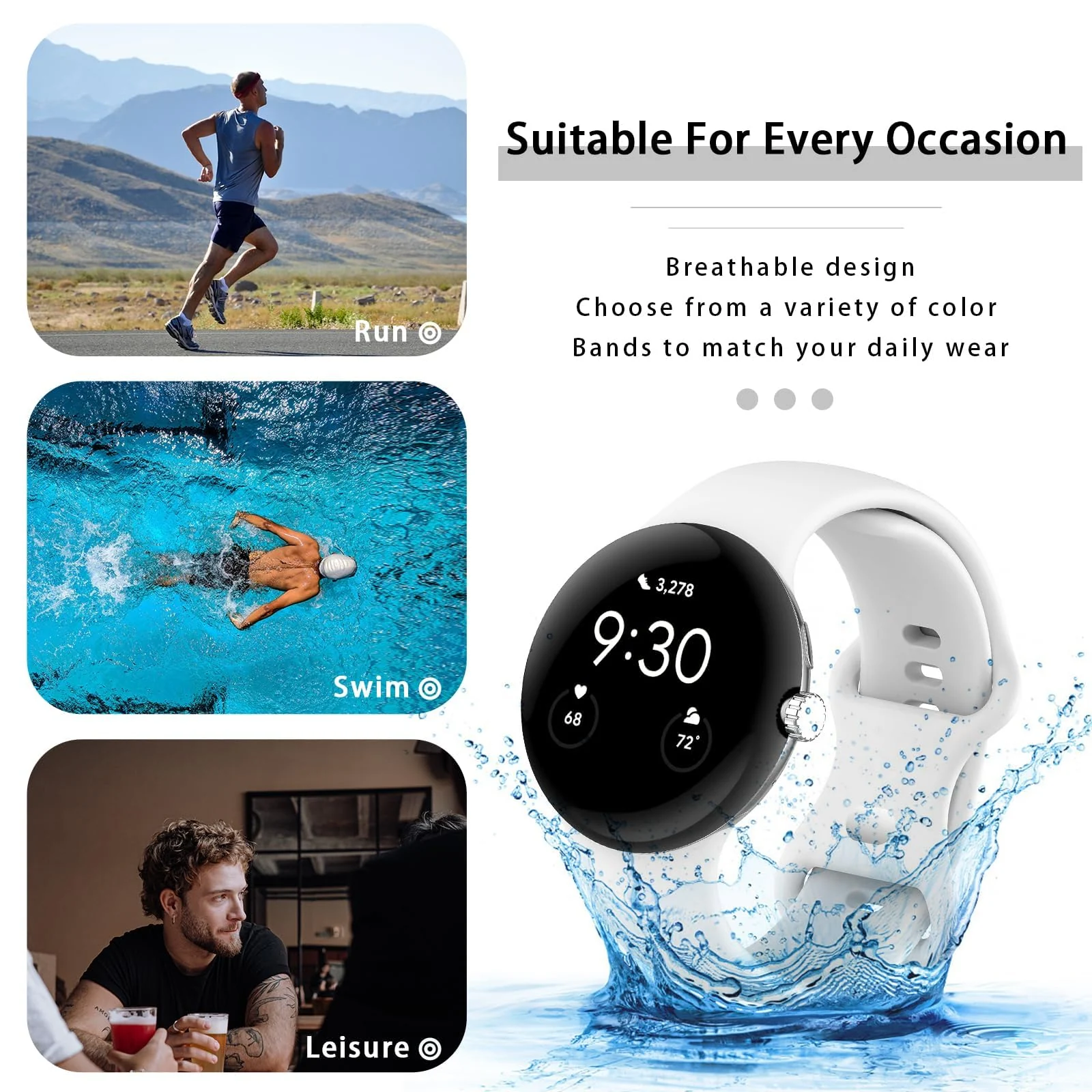 DL3 Mobilak Band Compatible with Google Pixel Watch 4/3 (45mm), Soft Silicone Sport Replacement Straps Bracelet for Google Pixel Watch 3 45mm/Pixel Watch 4 45mm - White