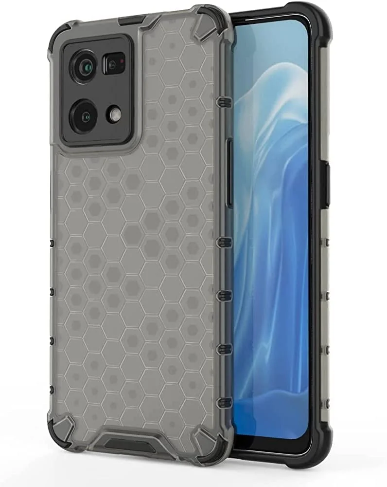 DL3 Mobilak Honeycomb Protective Case for OPPO Reno 8 4G / Reno 7 4G, Shock-absorbing protection, Transparent design, Slim, lightweight profile - Black