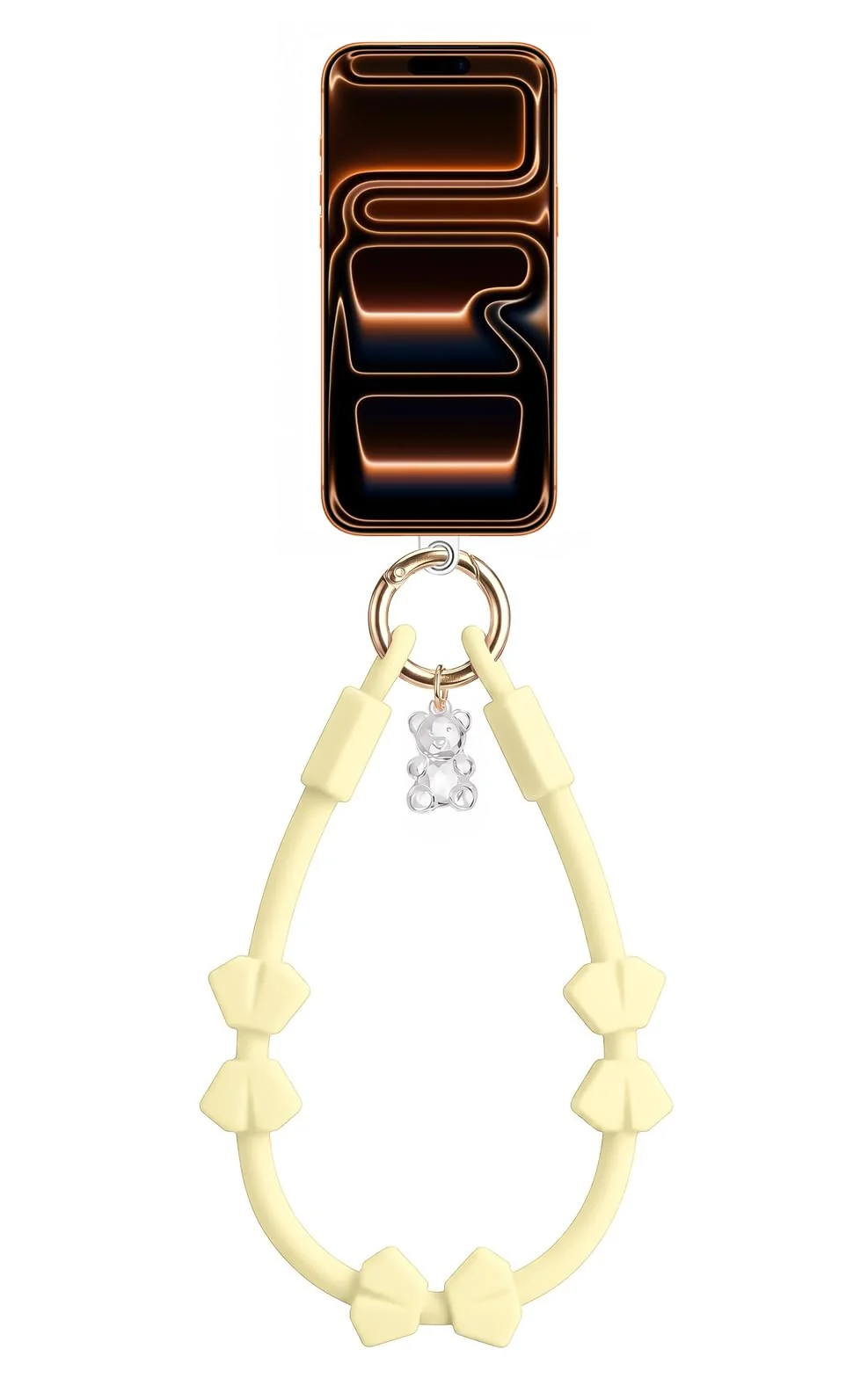 DL3 Mobilak Silicone Crystal Lanyard, 30cm Phone Wrist Strap Lanyard Keychain Office Wrist Strap with Clasp and Bear for Women Phone ID Card, Keys Strap - A-Yellow