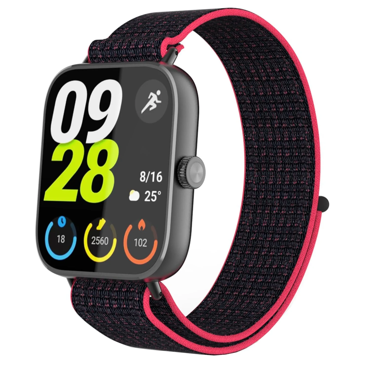 DL3 Mobilak Nylon Strap for Redmi Watch 4/Redmi Watch 5/Xiaomi Smart Band 8 Pro/Band 9 Pro, Men and Women Breathable Elastic Bracelet, Adjustable Straps Replacement Band Sport Watchband - Black Red