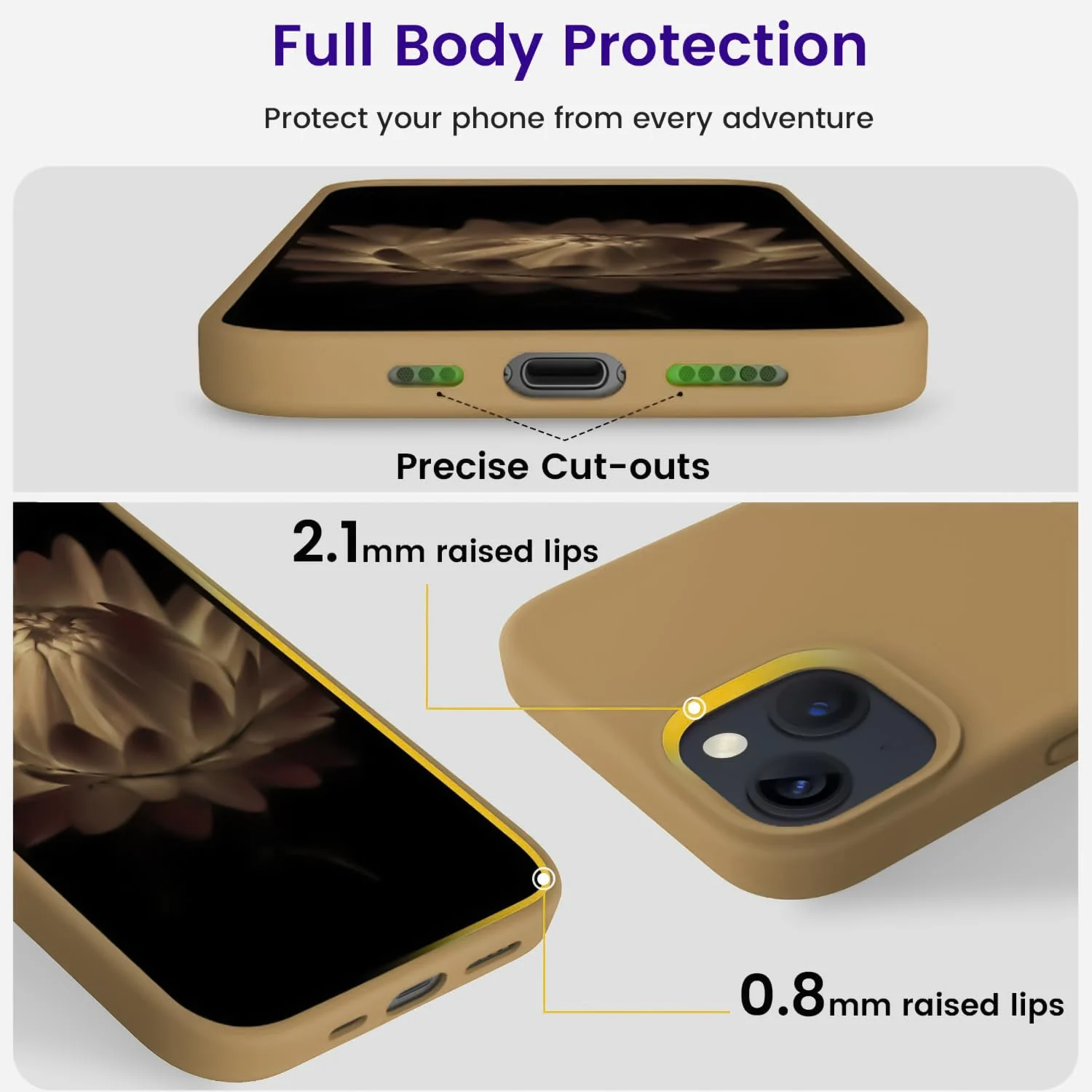 DL3 Mobilak Liquid Silicone Protective Case for iPhone 13 / iPhone 14 with Camera Protection and Microfiber Lining - Light Desert