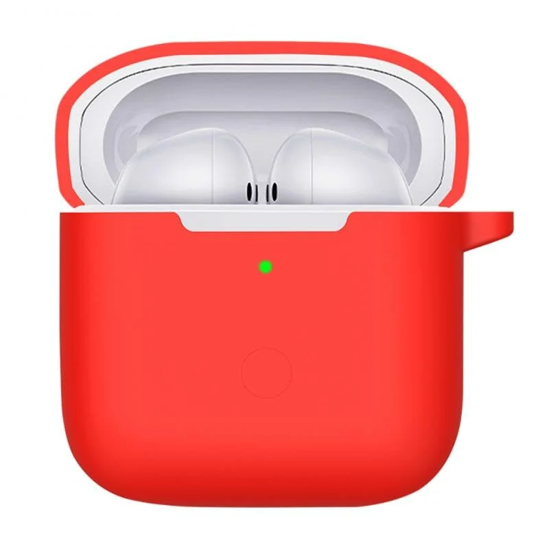 DL3 Mobilak Silicone Case Compatible with Xiaomi Redmi Buds 3 Earbuds, Soft Silicone Protective Case Cover, Shockproof Sleeve with Carabiner - Red