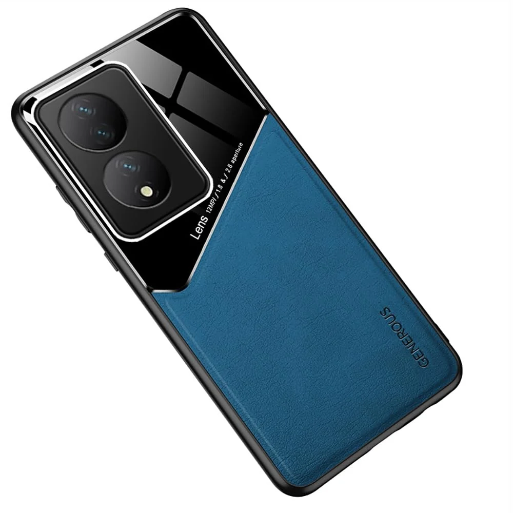 DL3 Mobilak Leather and PC Protective Case for Honor X7B, Built-in magnetic car-mount support, Camera protection, Shock-absorbing protection - Blue