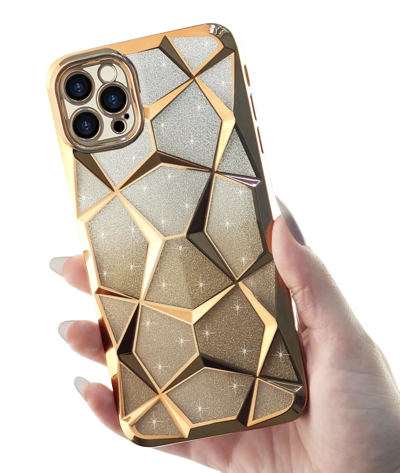 DL3 Mobilak Compatible with iPhone 11 Pro Max 6.5-Inch Case Plating Bling Gradient Glitter Clear Cover Soft TPU Silicone Cute Camera Protection Shockproof Back for Women Girls Case - Gold