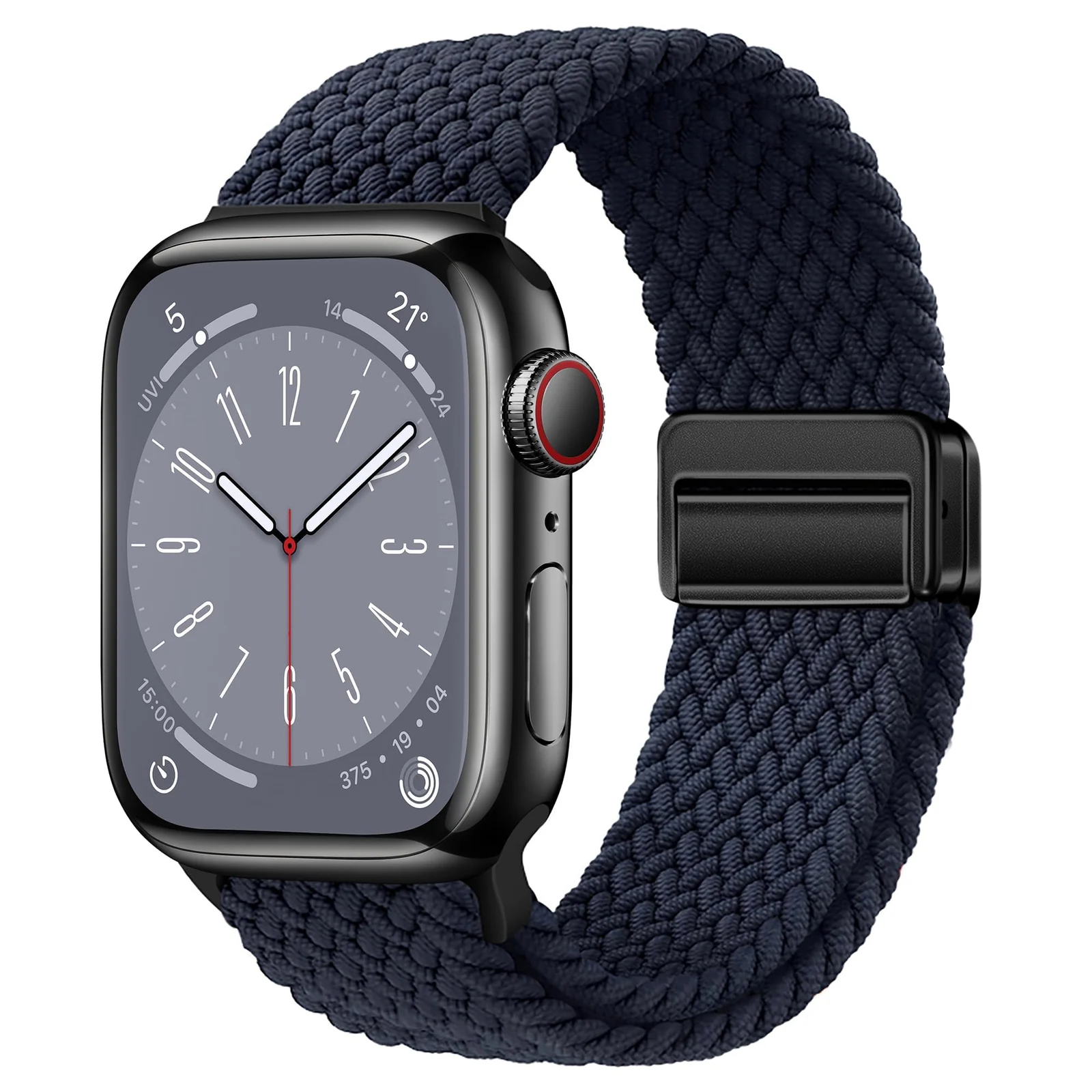 DL3 Mobilak Sport Solo Loop Compatible with Apple Watch Band 42mm 44mm 45mm 46mm 49mm for Women Men, Magnetic Strap Stretchy Braided Wristband for iWatch Series 11 10 9 8 7 6 5 4 3 Ultra 3 2 1 SE SE2 - Black