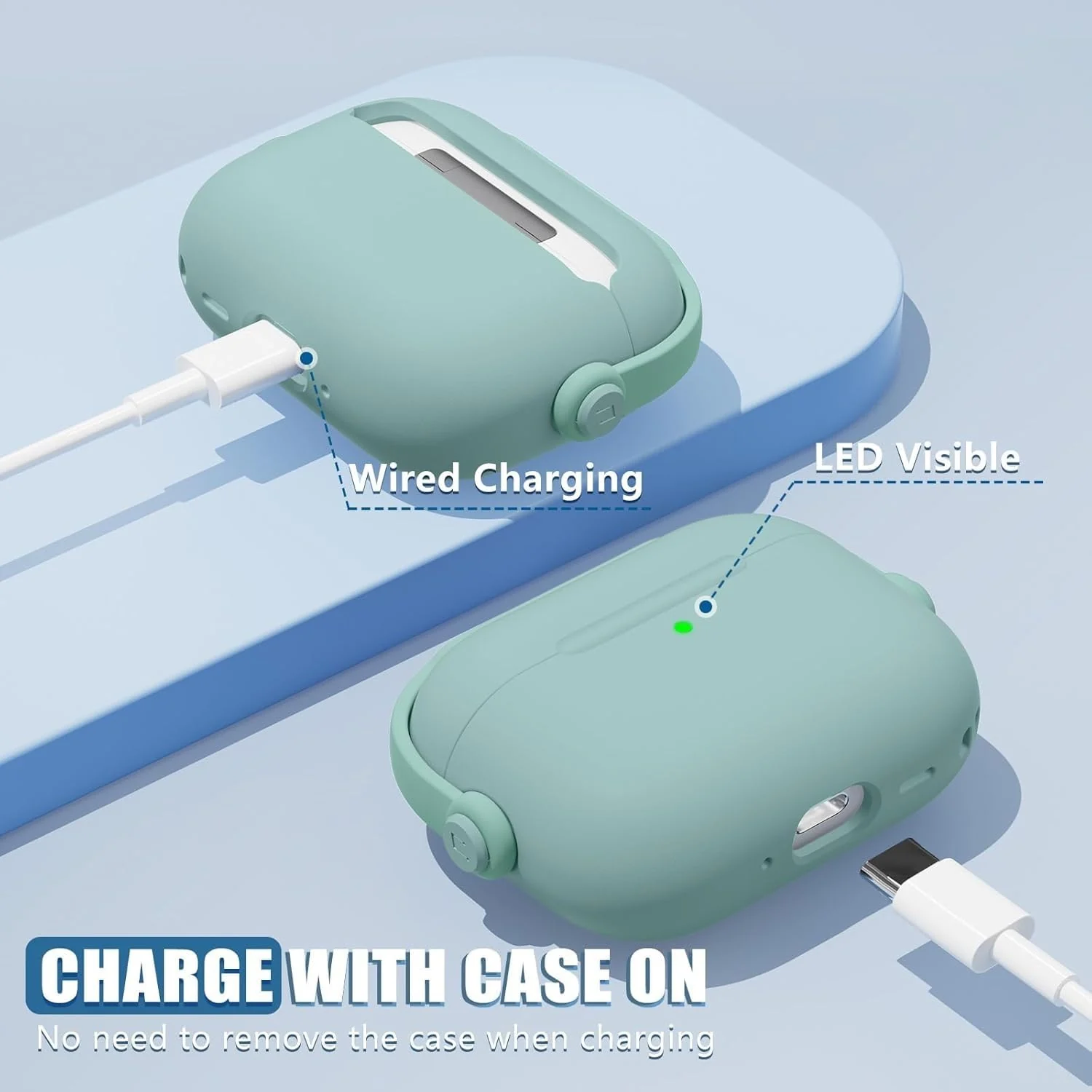 DL3 Mobilak Case for AirPods Pro 3 (2025) Protective [With Closure Lid] [Front LED Visible] [With Wrist Strap] Skin Case Compatible with (2025) AirPods Pro 3 - Mint Green