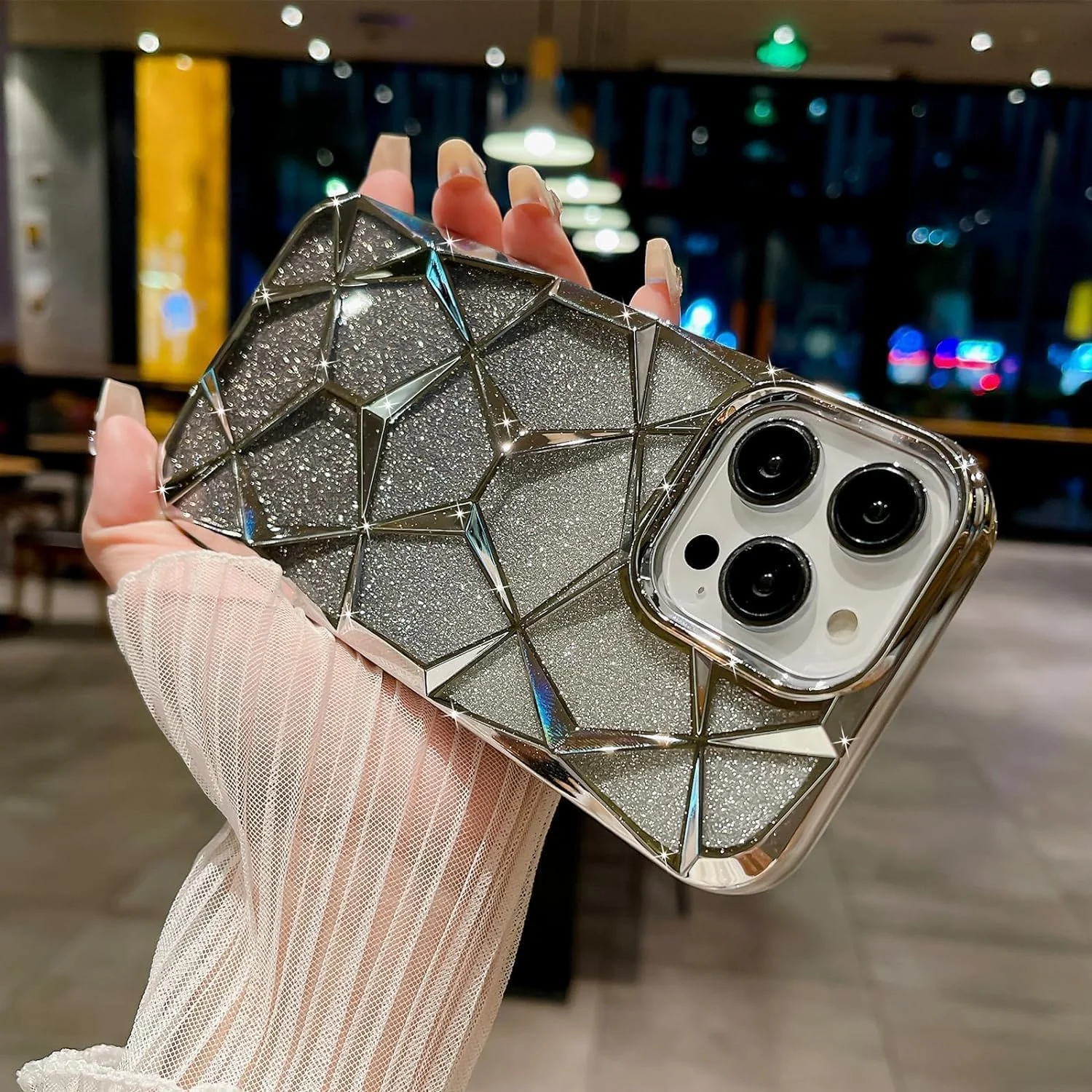 DL3 Mobilak Compatible with OPPO A9 2020 / OPPO A5 2020 Case Plating Bling Gradient Glitter Clear Cover Soft TPU Silicone Cute Camera Protection Shockproof Back for Women Girls Case - Silver