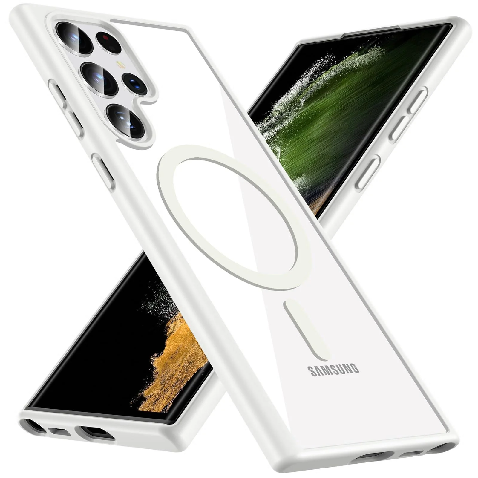 DL3 Mobilak Wallet Case with Card Slot for Samsung Galaxy S24 Ultra with Camera Protection and Magnetic Car-Mount Support - White