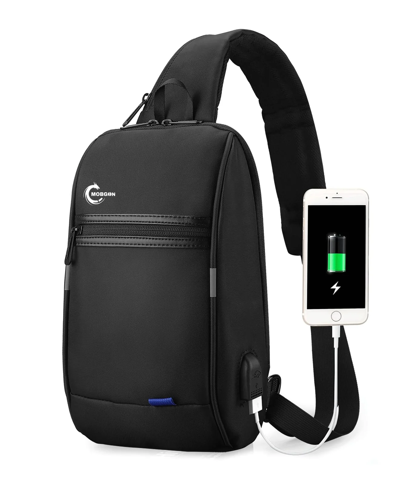 Mobigon Mini Sling Bag Hiking Daypack for Men with USB Port, Fits 9.7” iPad, Waterproof Little Crossbody Travel Shoulder Bag, Small Anti-Theft Backpack for Camping, Traveling, Commuting - Black