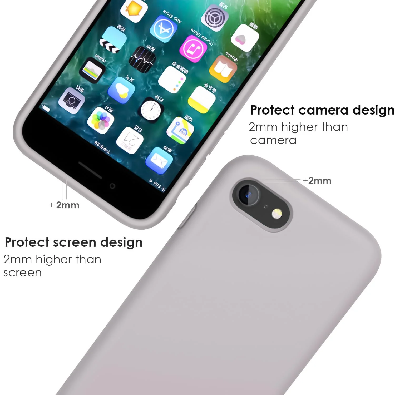 DL3 Mobilak Liquid Silicone Protective Case for iPhone SE 2022, SE 2020, iPhone 7, iPhone 8 with Camera Protection and Microfiber Lining - A Stone