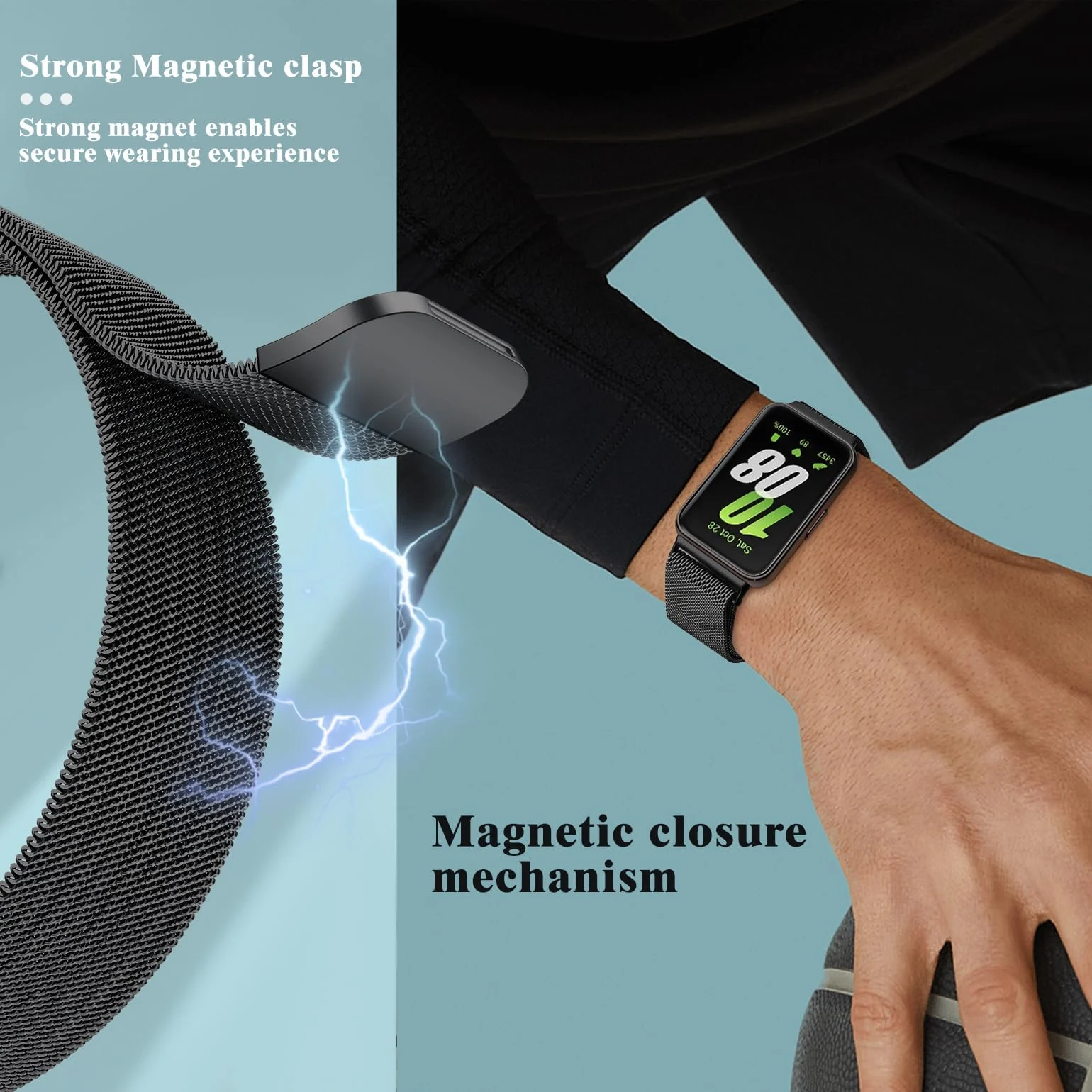 DL3 Mobilak Metal Strap Compatible with Samsung Galaxy Fit 3, Men and Women Milanese Magnetic Mesh Stainless Steel Magnetic Loop Replacement Fashion Adjustable Band for Samsung Galaxy Fit3 - Black