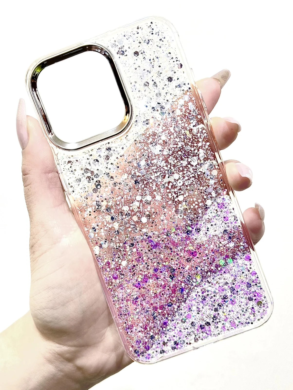 DL3 Mobilak Glitter Protective Case for OPPO Reno 13 Pro 5G, Supports wireless charging, Camera protection, Shock-absorbing protection - White Purple