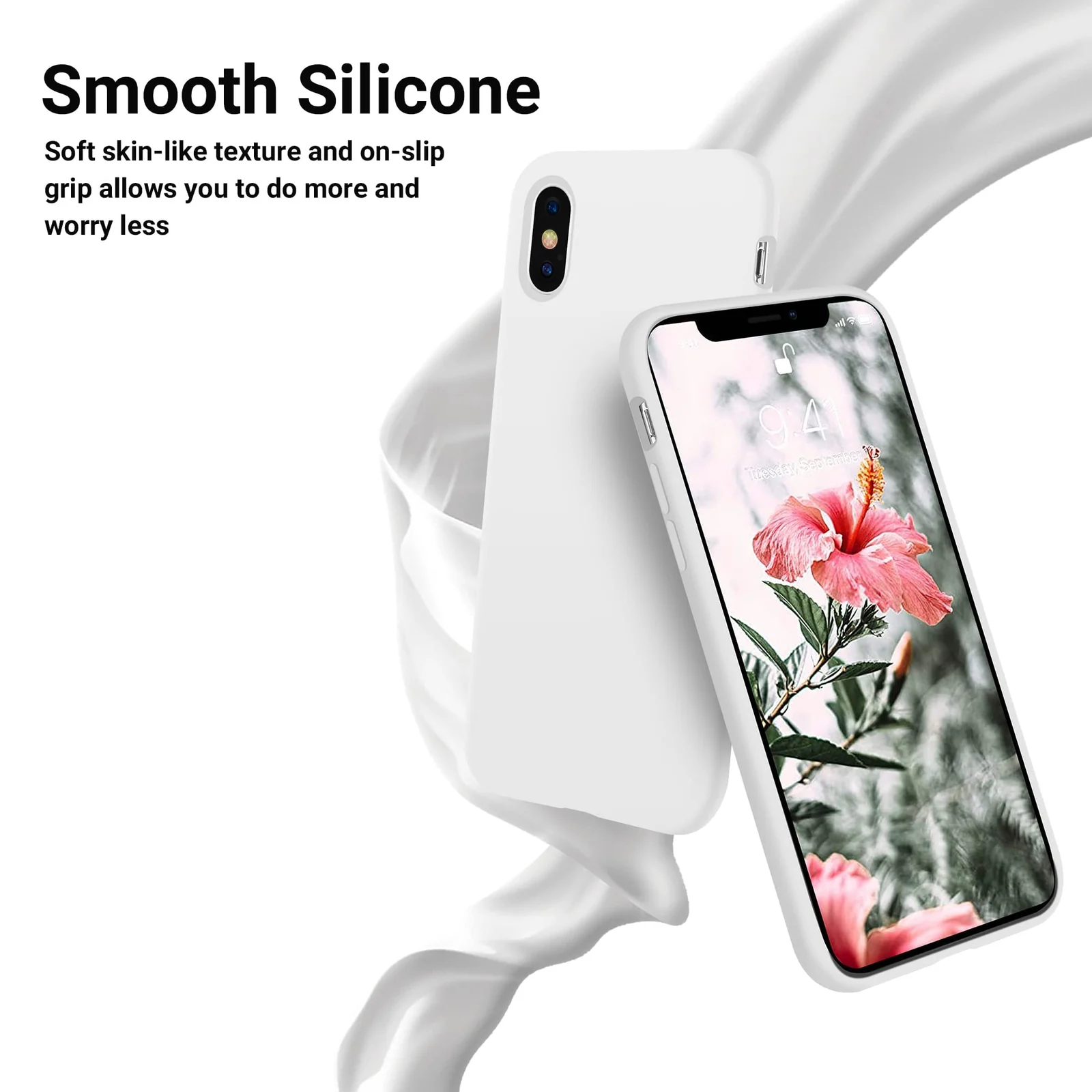 DL3 Mobilak Liquid Silicone Protective Case with Soft Microfiber Lining for iPhone X / iPhone XS - White