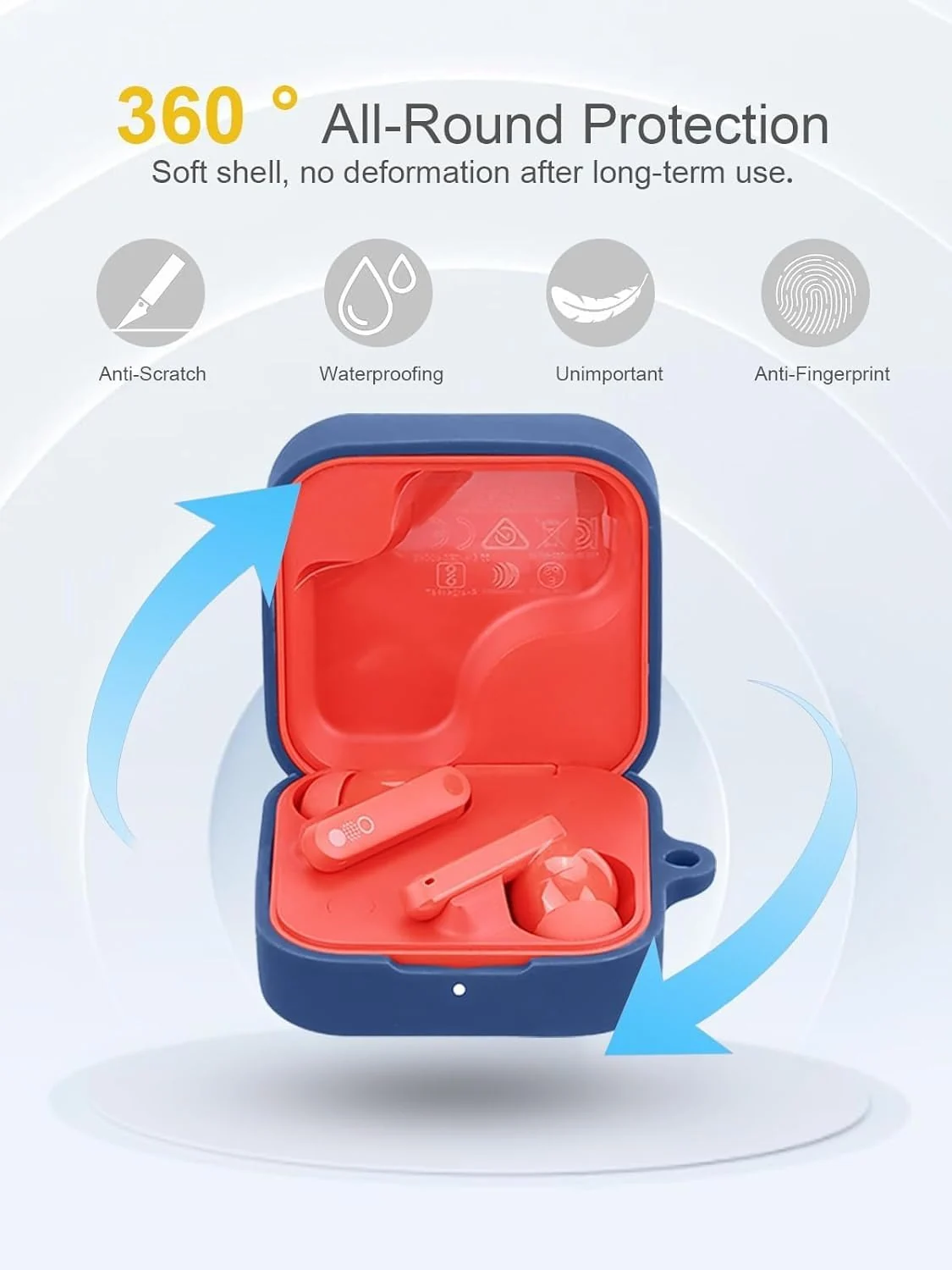 DL3 Mobilak Compatible with Nothing Buds Pro 2 Case Cover, Soft Silicone Shockproof Protective Case Wireless Earbuds with Carabiner, Front LED Visible - Blue