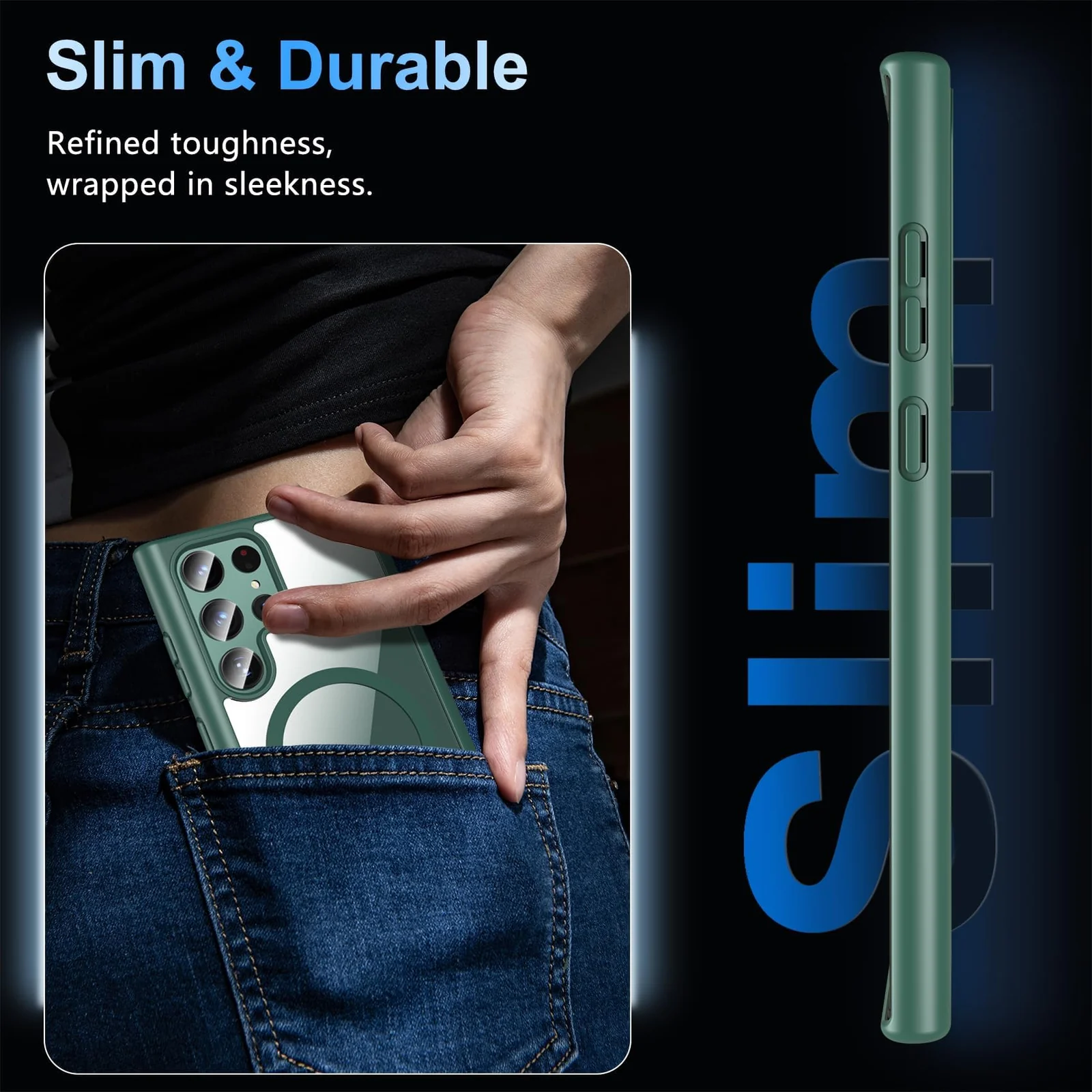 DL3 Mobilak MagSafe-Compatible Clear Magnetic Case for Samsung Galaxy S23 Ultra - Green
