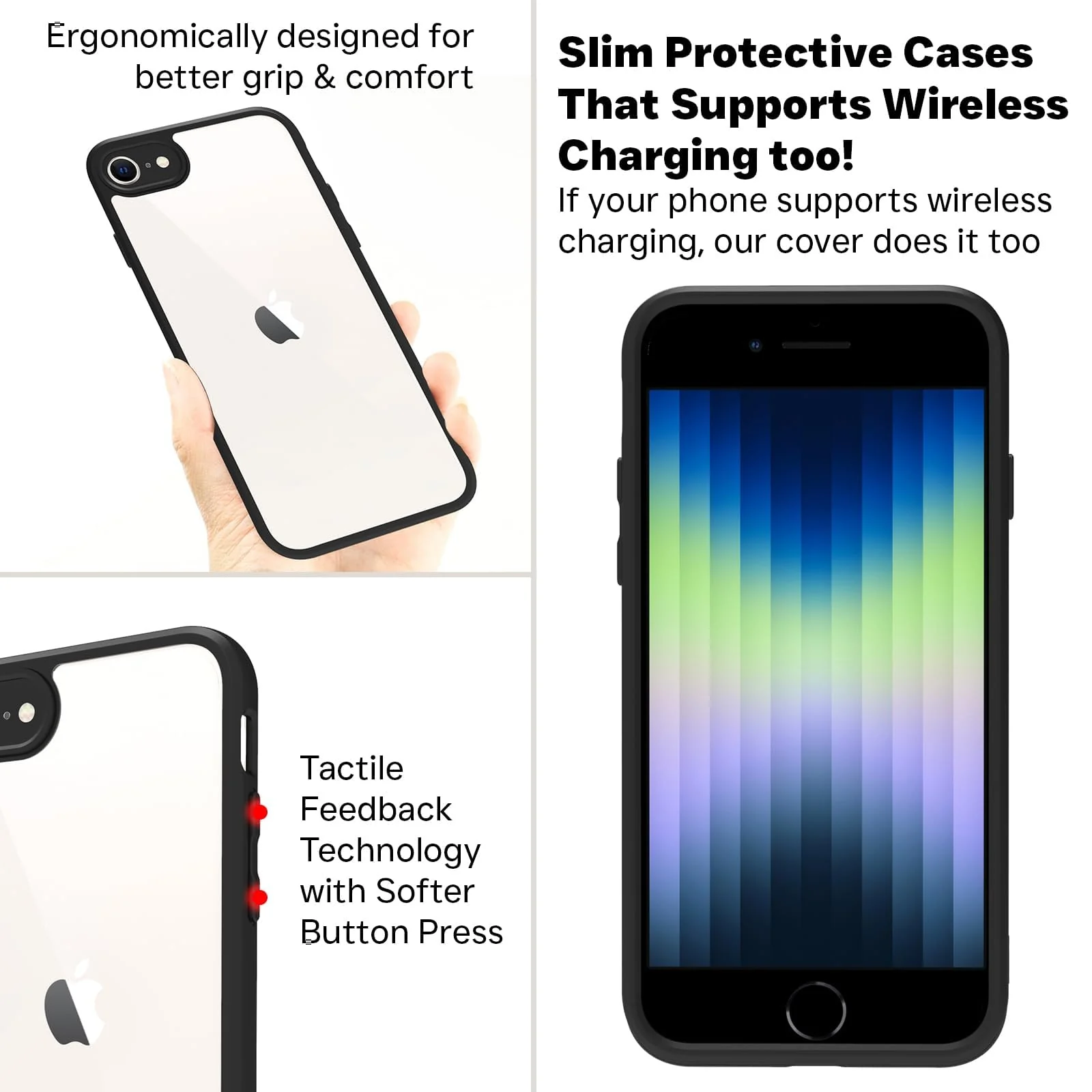 DL3 Mobilak Compatible with iPhone 7 / 8, iPhone SE 2022, SE 2020 Case, Military-Grade Shockproof Anti-Yellowing, Slim Protective Phone Case Full Bumper Cover With Camera Lens Protective - Black