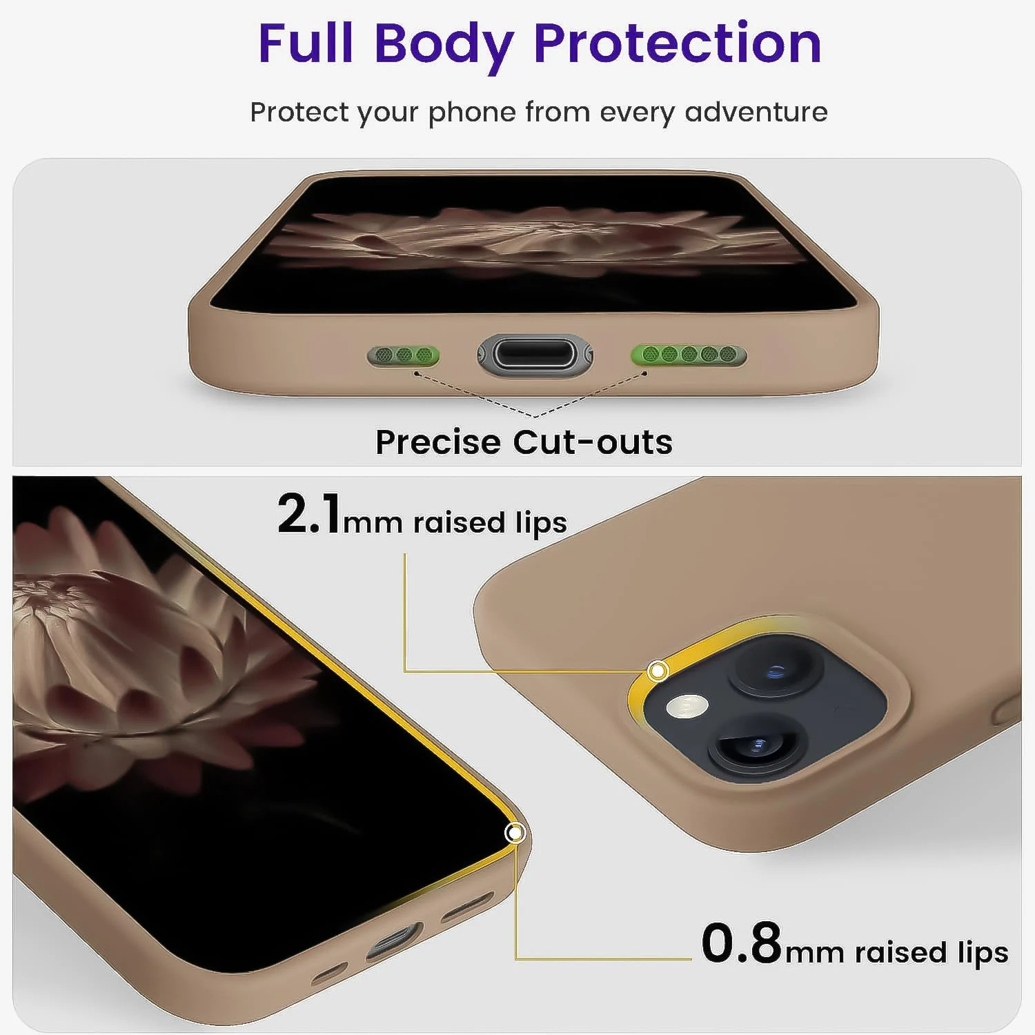 DL3 Mobilak Compatible with iPhone 13 / iPhone 14 (6.1 Inch) Case, Liquid Silicone Case, Full Body Protective Cover, Shockproof, Slim Phone Case, Anti-Scratch Soft Microfiber Lining - Desert