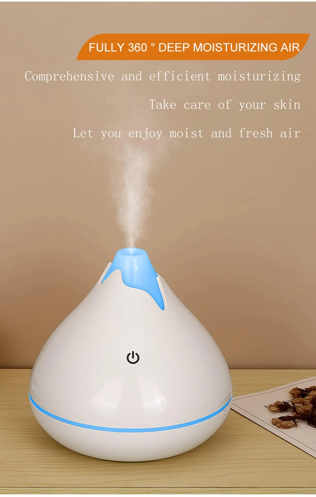 Mobigon Wood Cool Mist Ultrasonic Humidifier for Room Moisture, Aroma Diffuser for Home, 350ml Essential Oil Diffuser with 7 Colorful Night Light, Auto Shut-Off, Home, Office - White