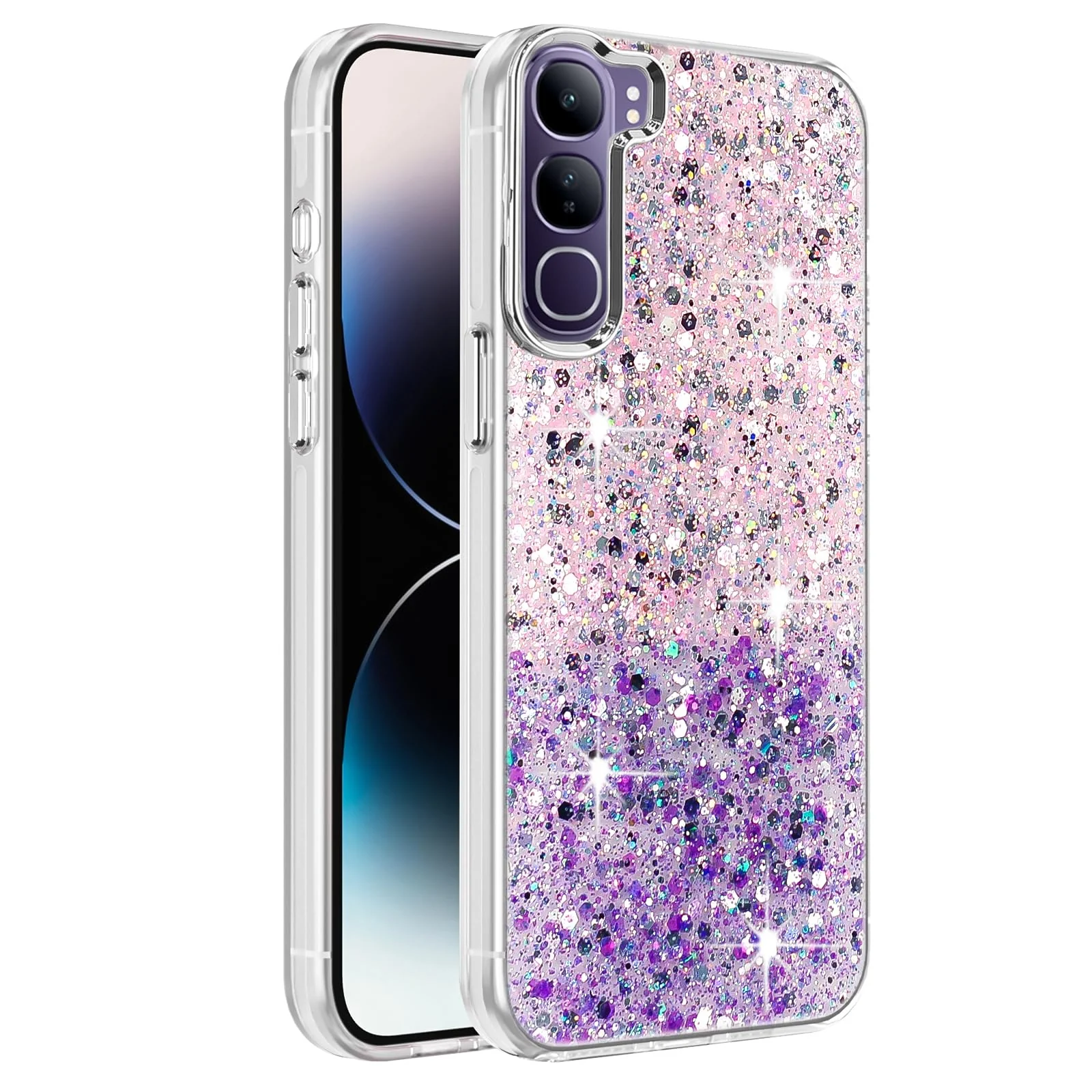 DL3 Mobilak Glitter Protective Case with Camera Protection for vivo V40 Lite - Pink Purple