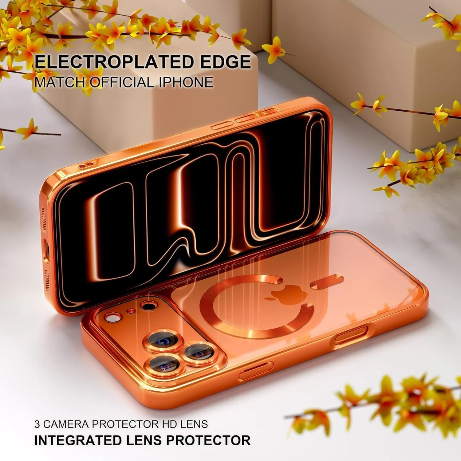DL3 Mobilak Plated-Edge Protective Case for iPhone 17 Pro, Compatible with MagSafe accessories, Supports wireless charging, Camera protection - Orange