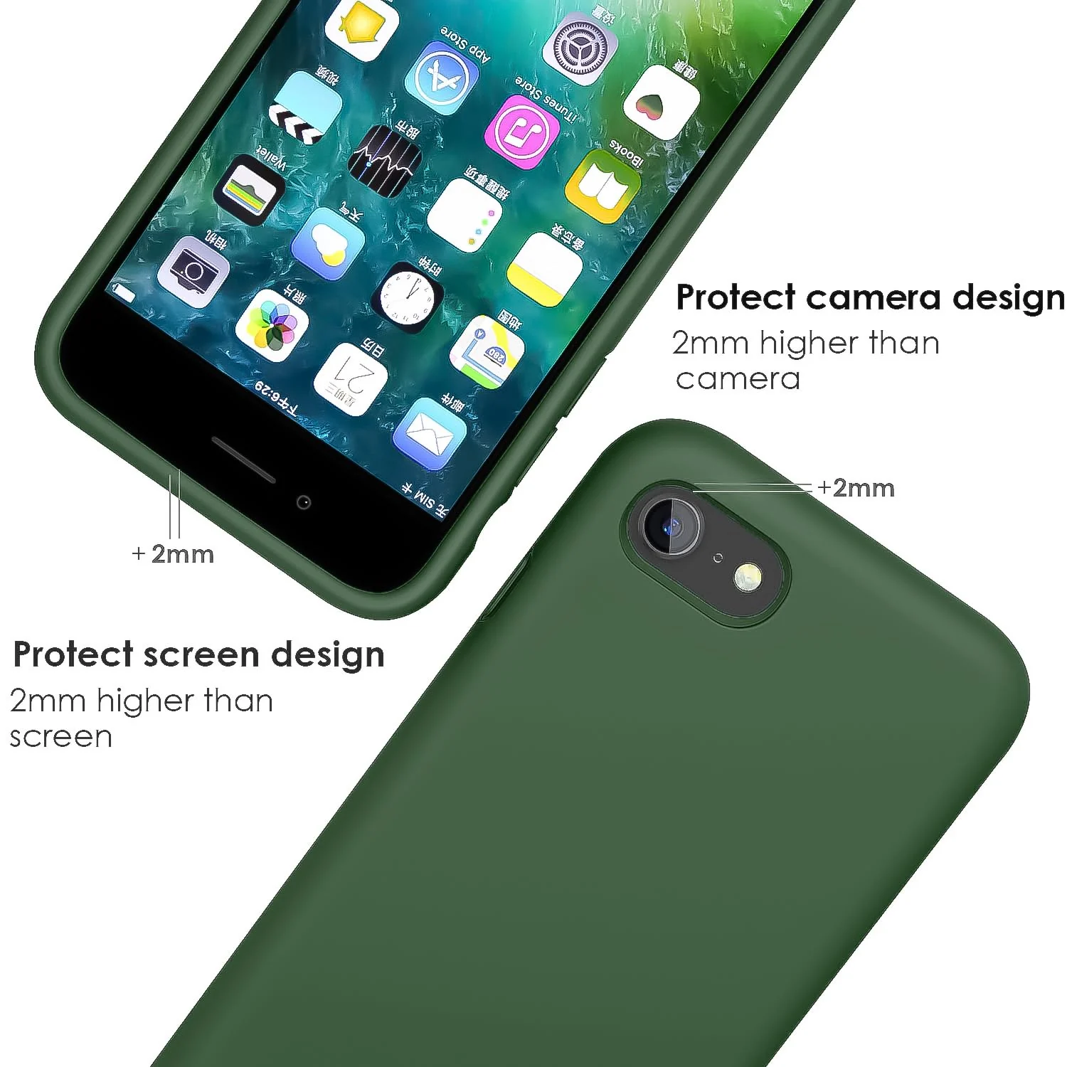 DL3 Mobilak Liquid Silicone Protective Case with Soft Microfiber Lining for iPhone SE 2022, SE 2020, iPhone 7, iPhone 8 - A.Green
