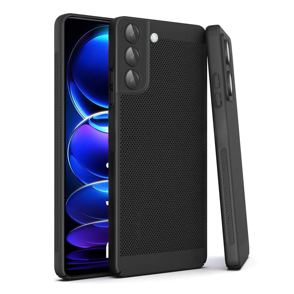 DL3 Mobilak Heat-Dissipation Hard PC Case with Built-In Camera Lens Protector for Samsung Galaxy S21 FE 5G - Black