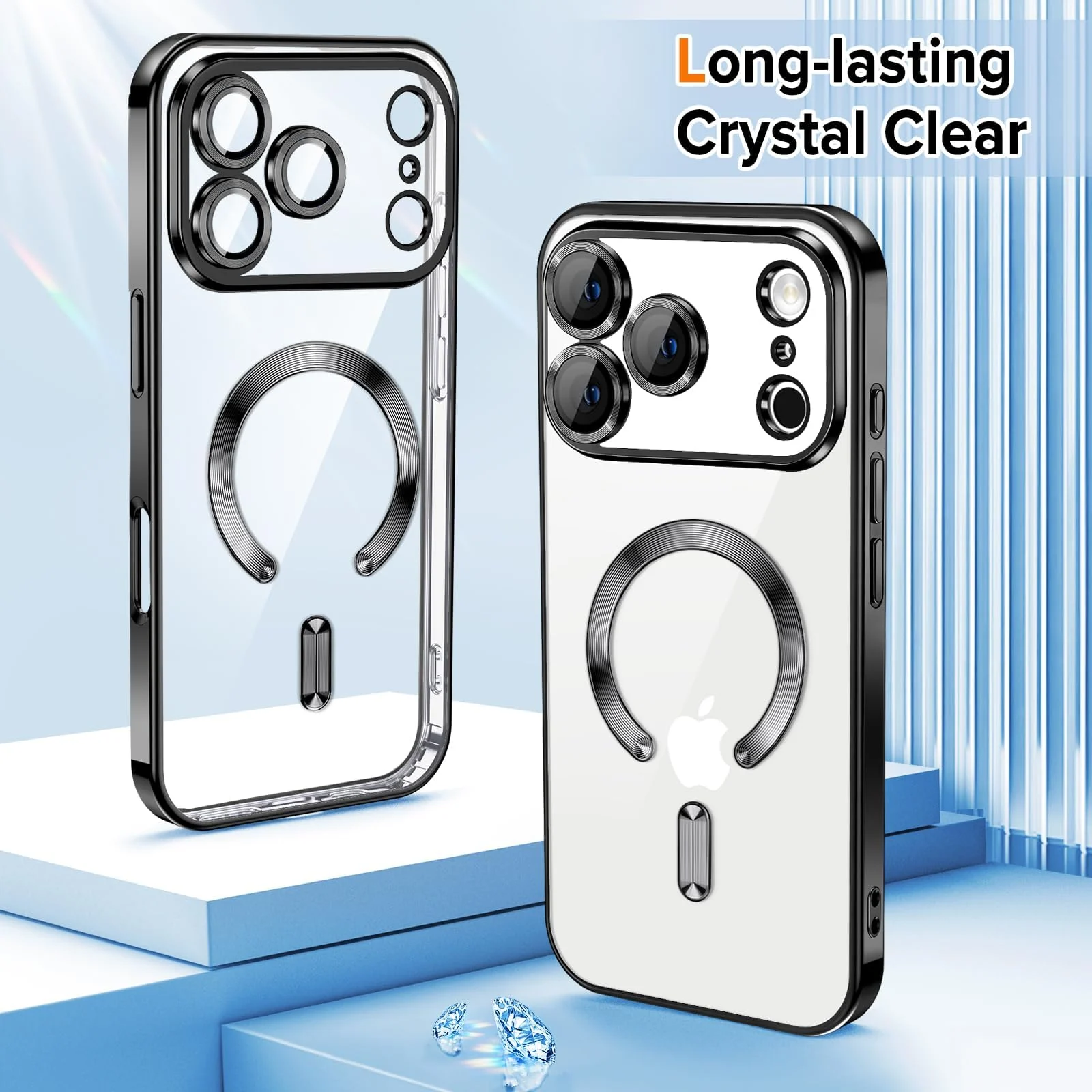 DL3 Mobilak Clear MagSafe-Compatible Magnetic Case for iPhone 17 Pro Max with Camera Protection and Magnetic Car-Mount Support - Black