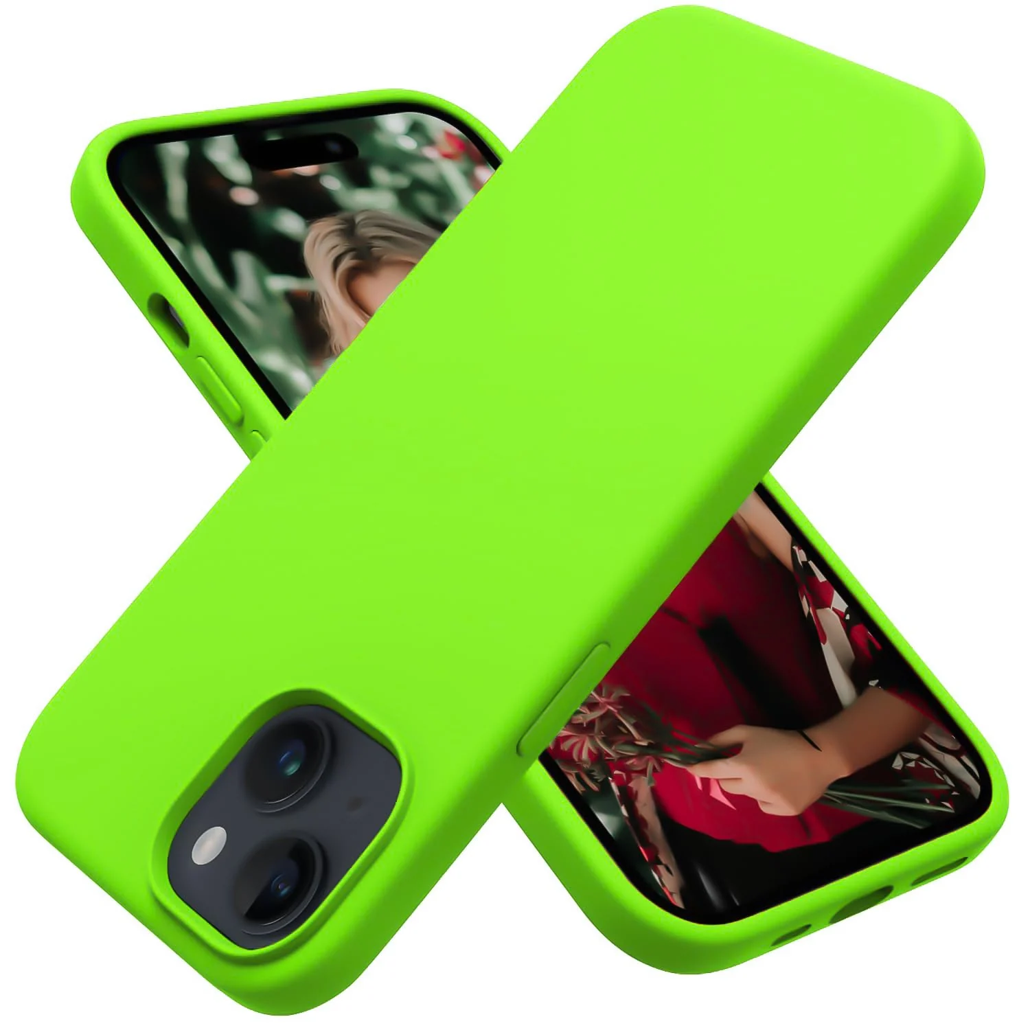 DL3 Mobilak Liquid Silicone Protective Case for iPhone 15 with Camera Protection and Microfiber Lining - Neon Green