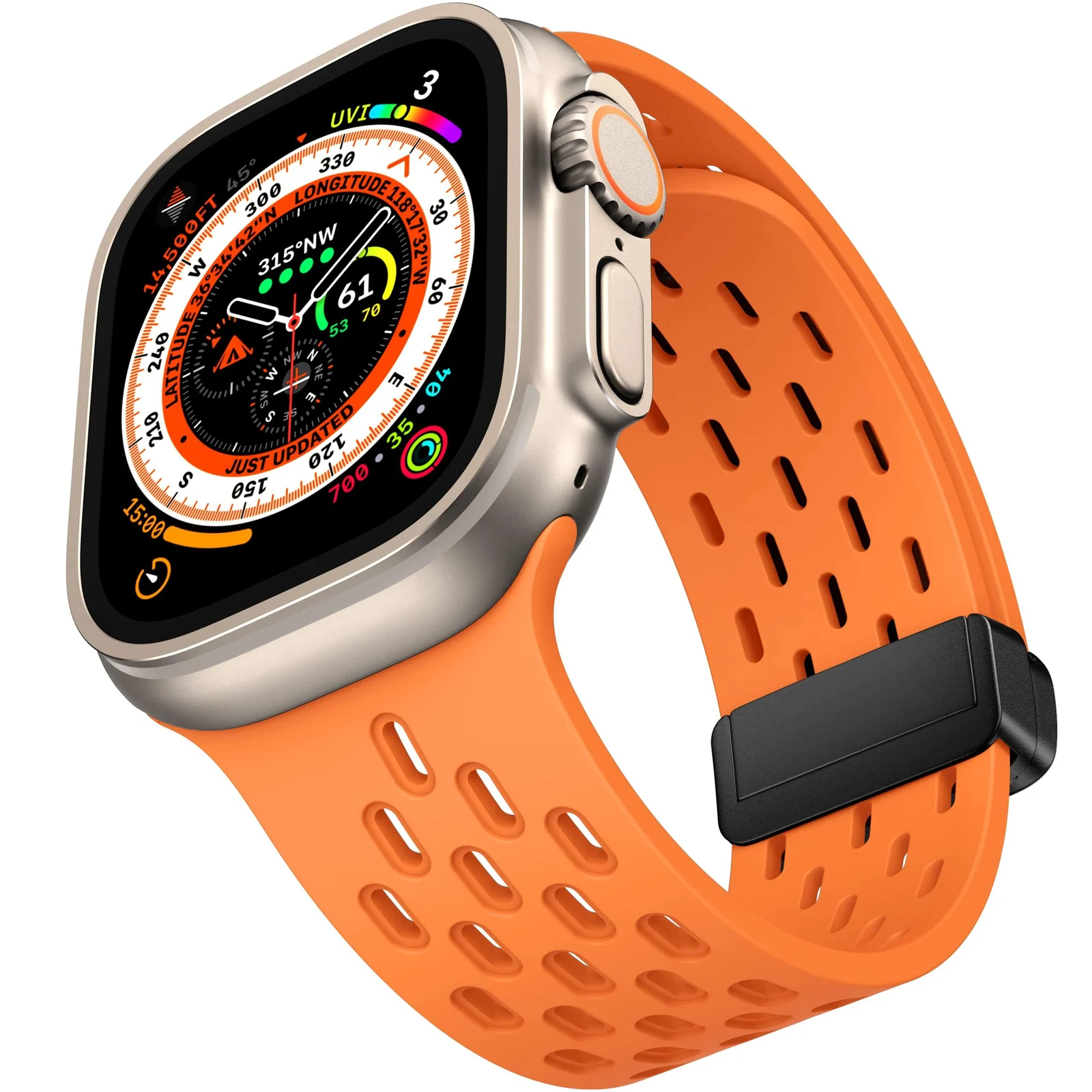 DL3 Mobilak Magnetic Bands for Apple Watch Band 49mm 46mm 45mm 44mm 42mm, Soft Silicone Magnetic Buckle Breathable Sport Watch Strap for iWatch Ultra2 Ultra SE SE2 Series 10 9 8 7 6 5 4 3 2 1 - Orange