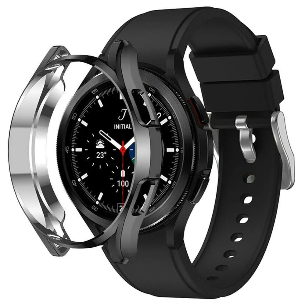 DL3 Mobilak Case Compatible with Samsung watch 4 classic 46mm Case All-Around Screen Protector Watch Soft TPU Shockproof Cover Slim Guard Thin Bumper Shell Protector - Black