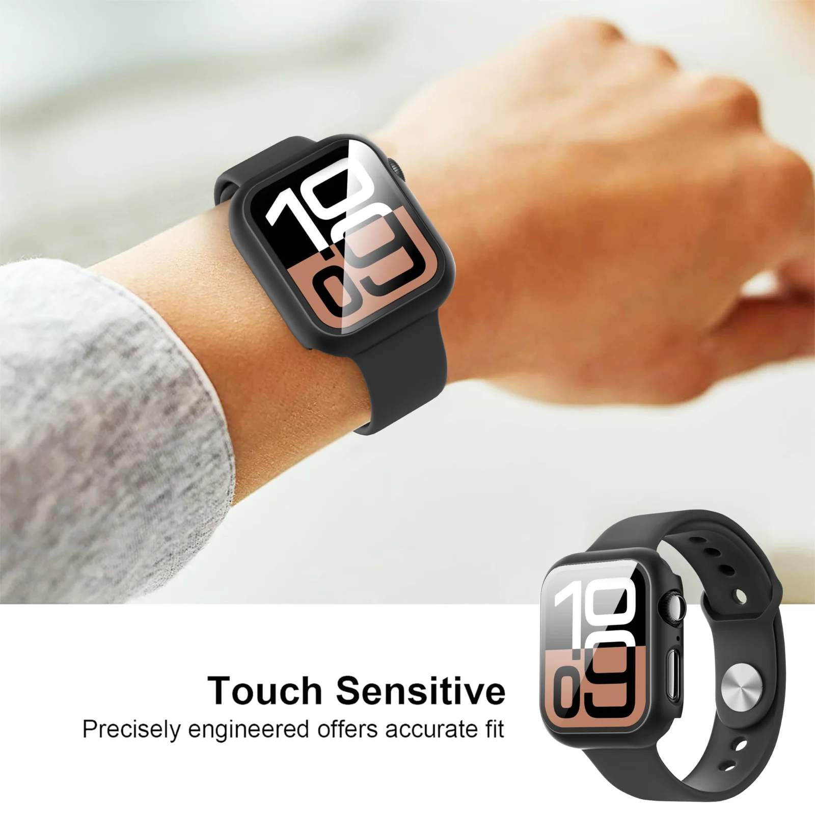 DL3 Mobilak Case with Screen Protector for Apple Watch Series 10 42mm, Bumper Full Coverage Hard PC Overall Protective Cover, Built-in Tempered Glass Film High Sensitivity - Black