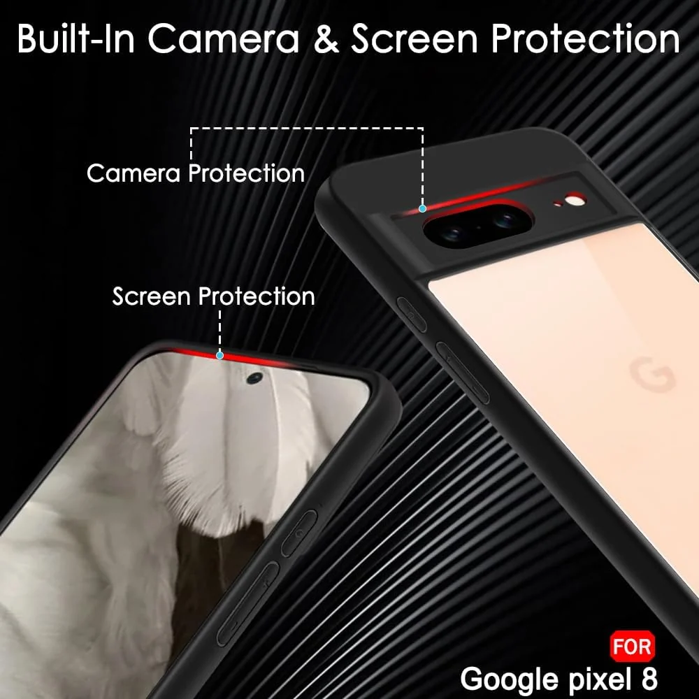 DL3 Mobilak Clear PC and TPU Protective Case for Google Pixel 8 with Camera Protection and Military-Grade Protection - Black
