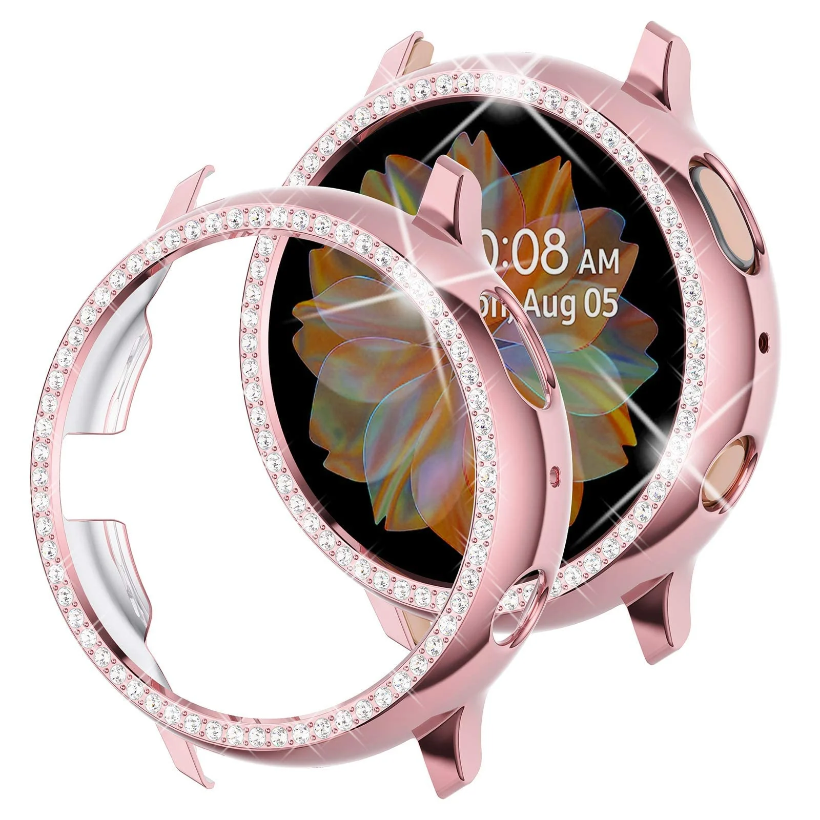DL3 Mobilak Bumper Diamond Case Compatible with Samsung Galaxy Watch Active 2 44mm, Bling Crystal Diamonds PC Plastic Protector Case Cover Frame For Galaxy Watch Active2 44 mm - Pink