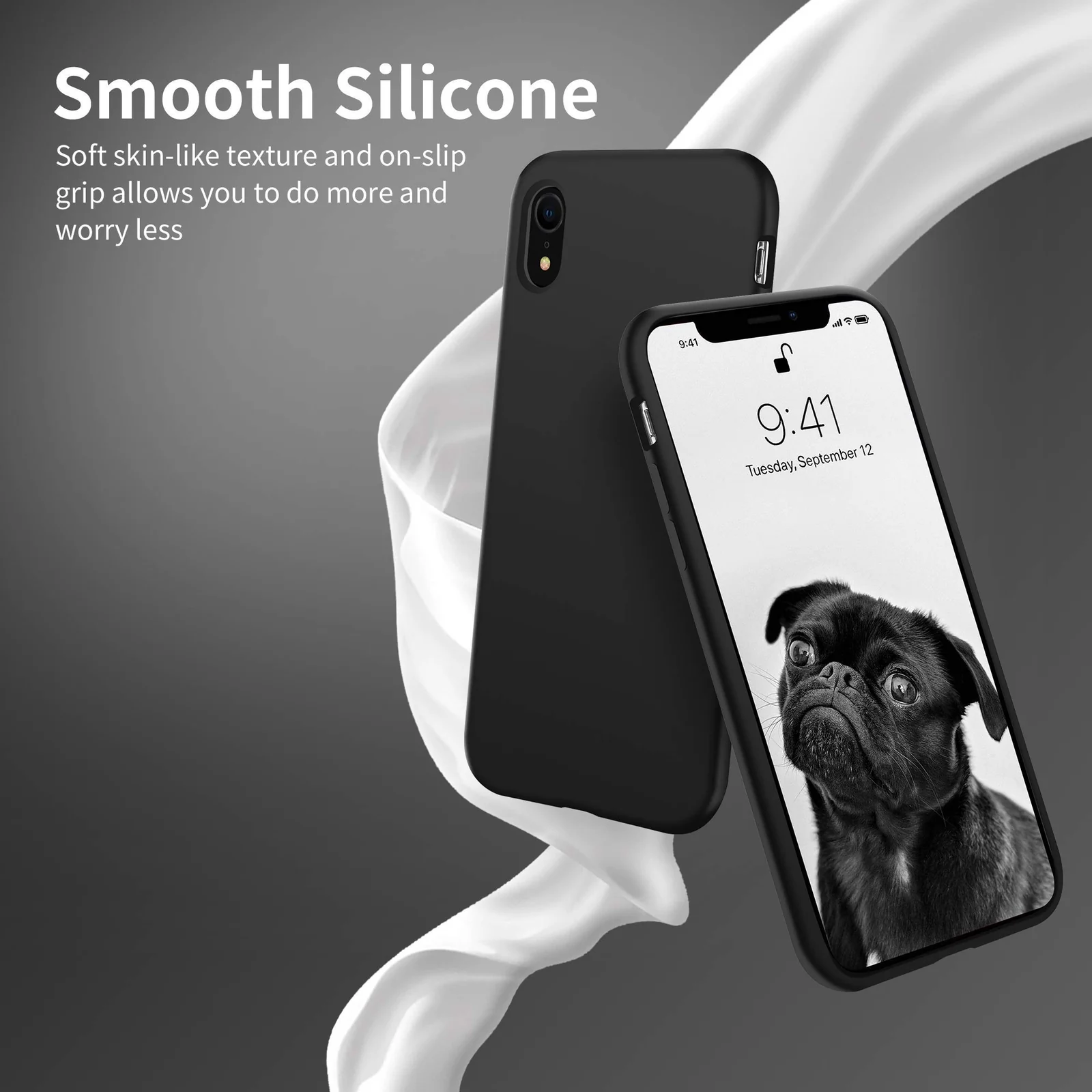 DL3 Mobilak Liquid Silicone Protective Case with Soft Microfiber Lining for iPhone XR - Black