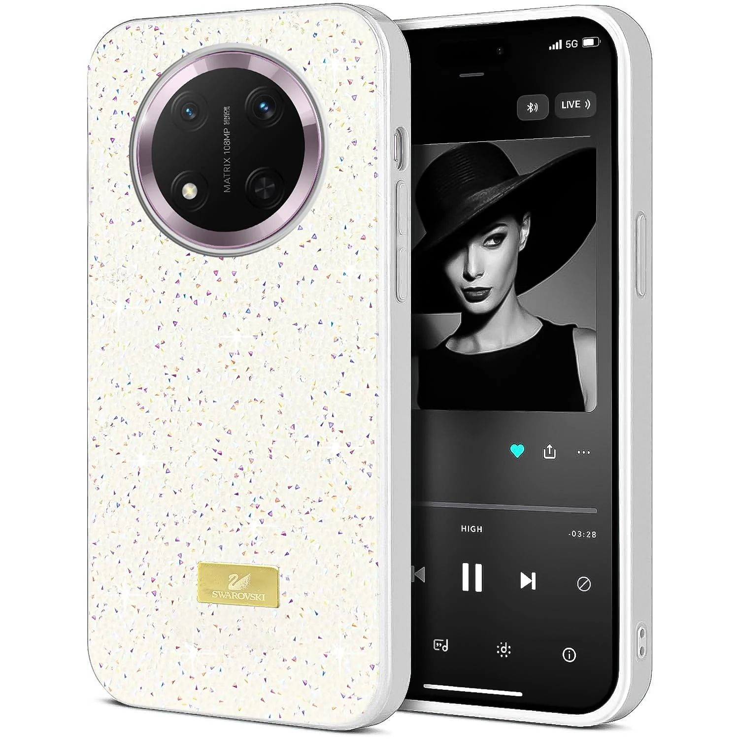 DL3 Mobilak Glitter Protective Case for Honor X9C, Supports wireless charging, Shock-absorbing protection, Scratch-resistant surface - White