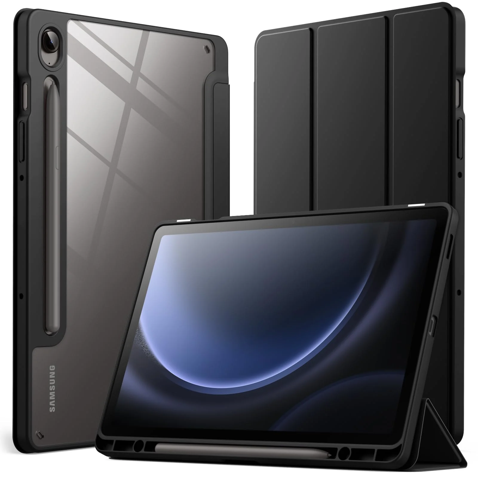 DL3 Mobilak Hybrid Slim Case for Samsung Galaxy Tab S9 FE 5G 10.9 Inch/Galaxy Tab S9 11 Inch 2023 with S Pen Holder, Shockproof Cover with Clear Transparent Back Shell, Auto Wake/Sleep - Black