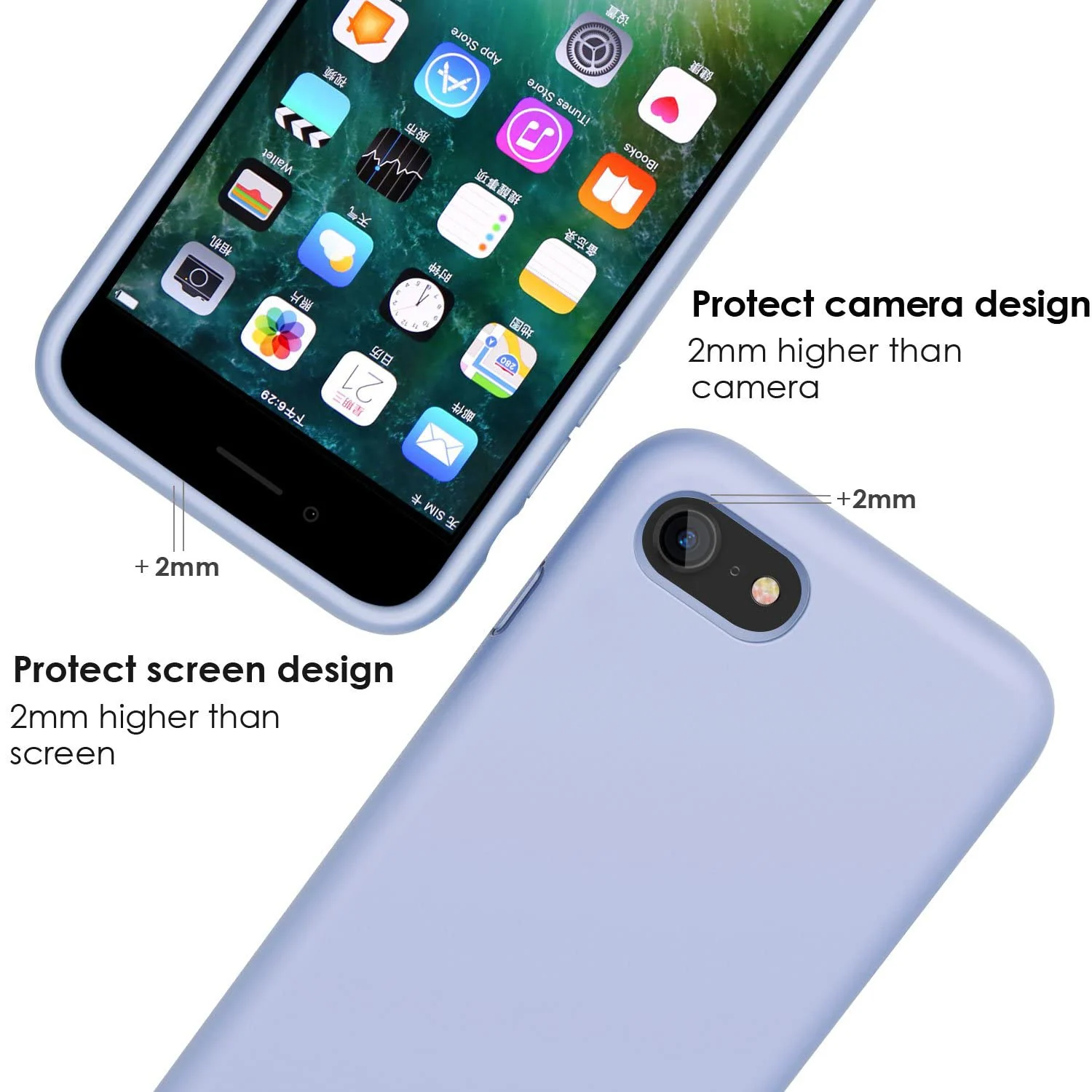 DL3 Mobilak Liquid Silicone Protective Case with Soft Microfiber Lining for iPhone SE 2022, SE 2020, iPhone 7, iPhone 8 - Baby Blue
