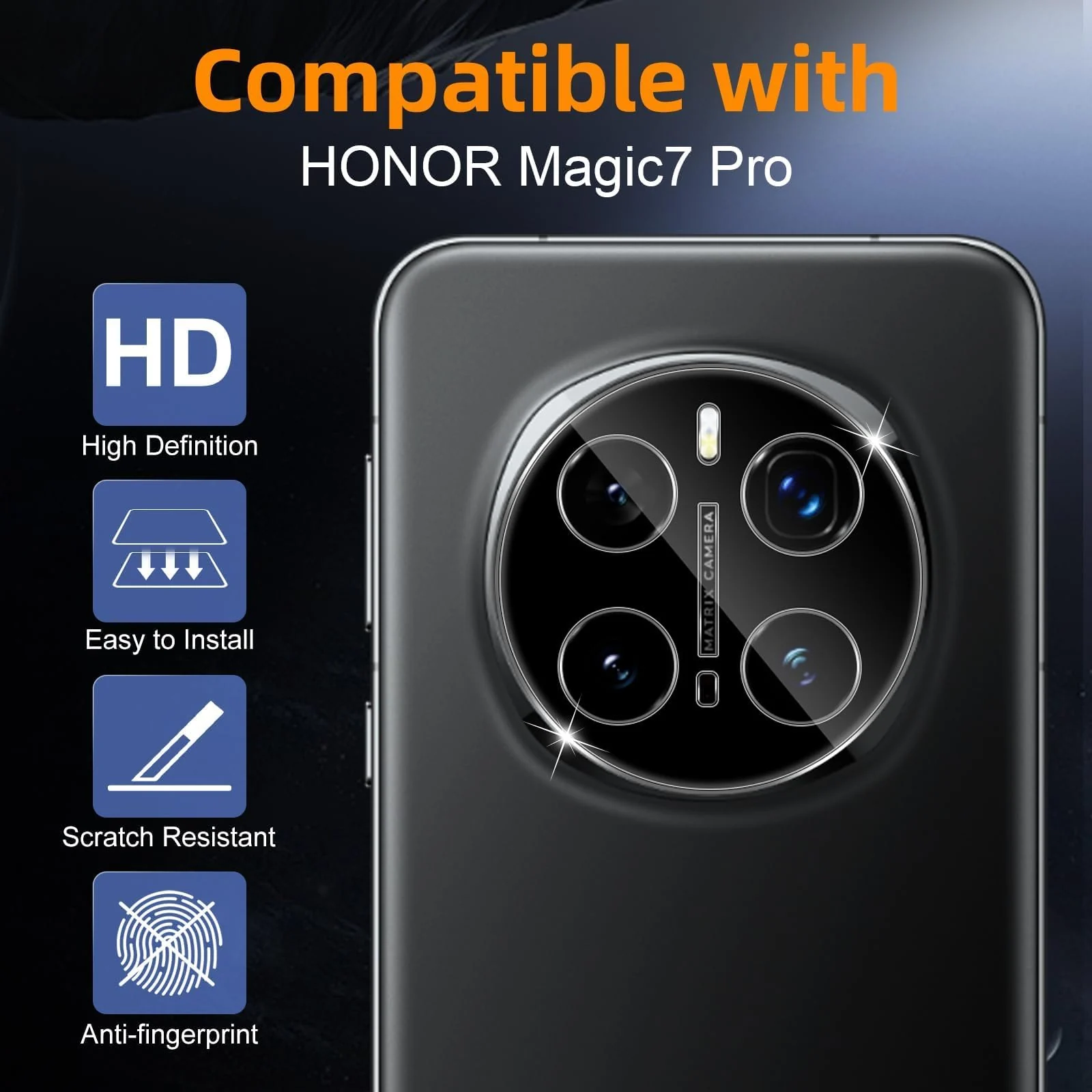 DL3 Mobilak Honor Magic7 Pro 5G / Honor Magic 7 Pro Camera Lens Protector Tempered Glass Screen Protector HD [Full Coverage][Anti-Scratch] Drop Protection Ultra Clear/Thin Lens Protector Case - Black