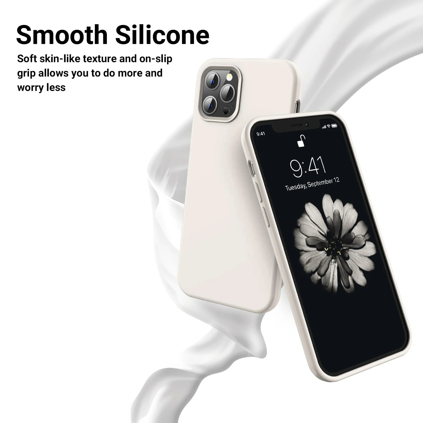 DL3 Mobilak Liquid Silicone Case for iPhone 12 Pro Max (6.7 Inch), Shock-absorbing protection, Scratch-resistant surface, Soft microfiber lining - Cream