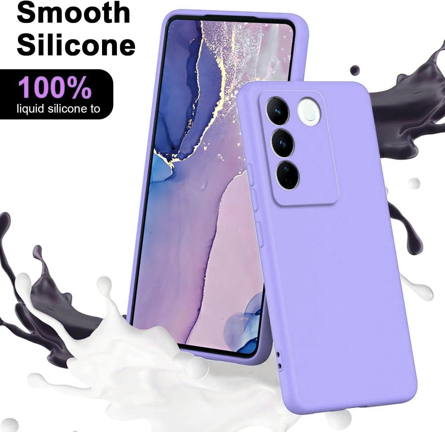 DL3 Mobilak Liquid Silicone Protective Case for vivo V27e / vivo S16e with Microfiber Lining and Shockproof Design - Purple