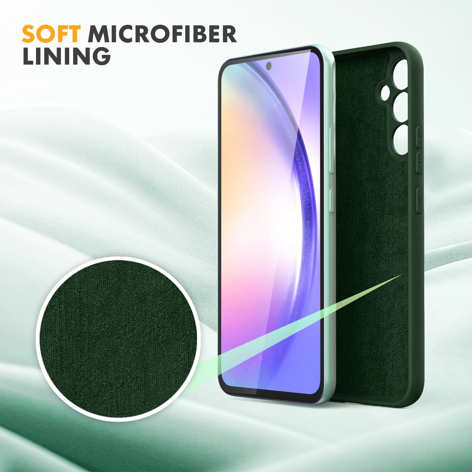 DL3 Mobilak Soft Silicone Protective Case for Samsung Galaxy A34 4G / 5G with Microfiber Lining and Shockproof Design - Green