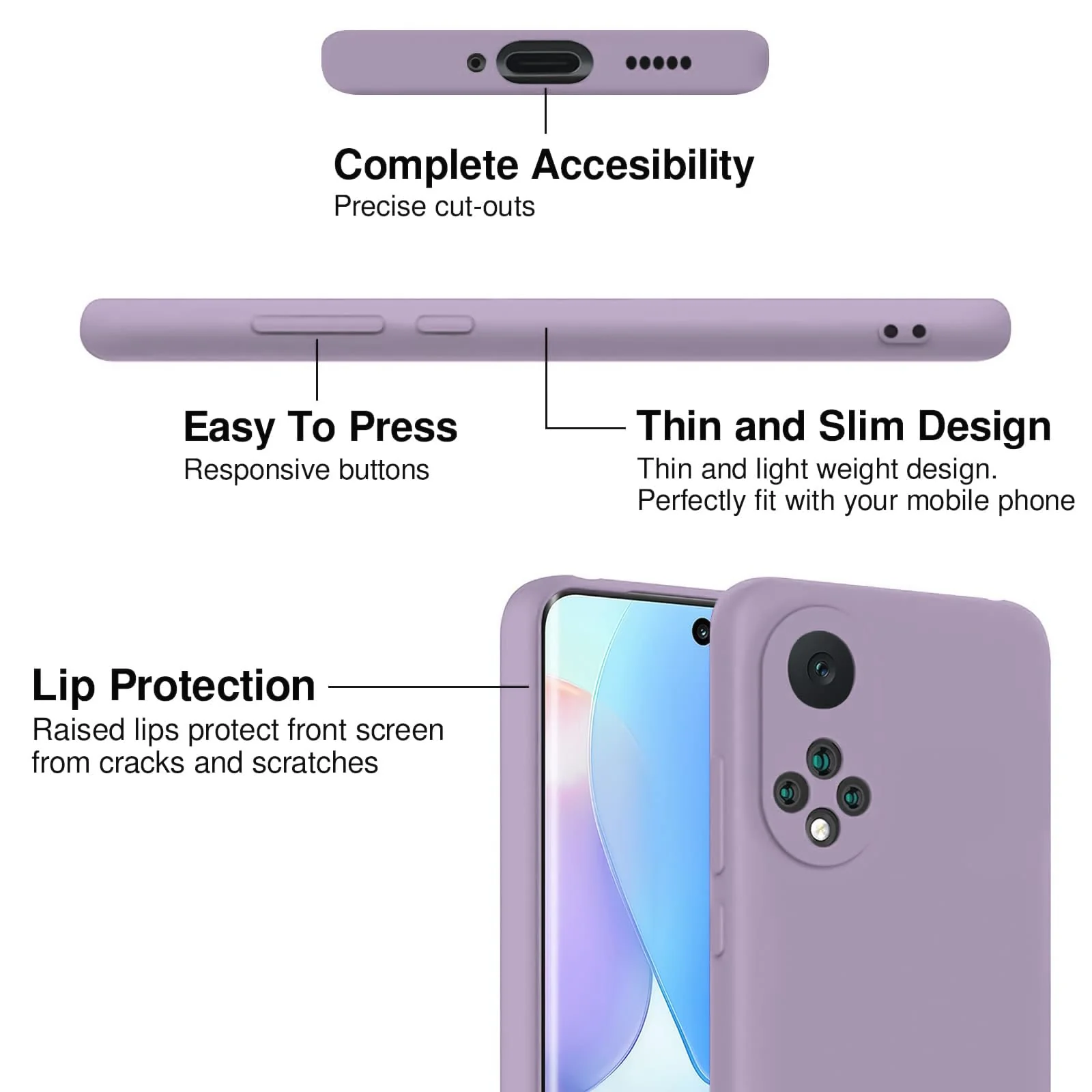 DL3 Mobilak Silicone Protective Case for Honor 50 / Huawei Nova 9, Shock-absorbing protection, Scratch-resistant surface, Soft microfiber lining - Lavender