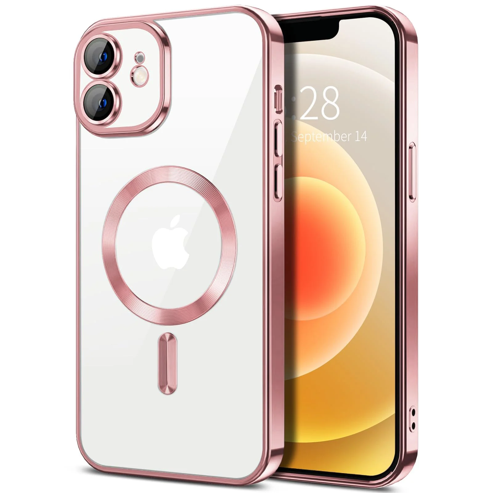DL3 Mobilak Plated-Edge Protective Case for iPhone 12, Compatible with MagSafe accessories, Built-in magnetic car-mount support, Camera protection - Rose Gold